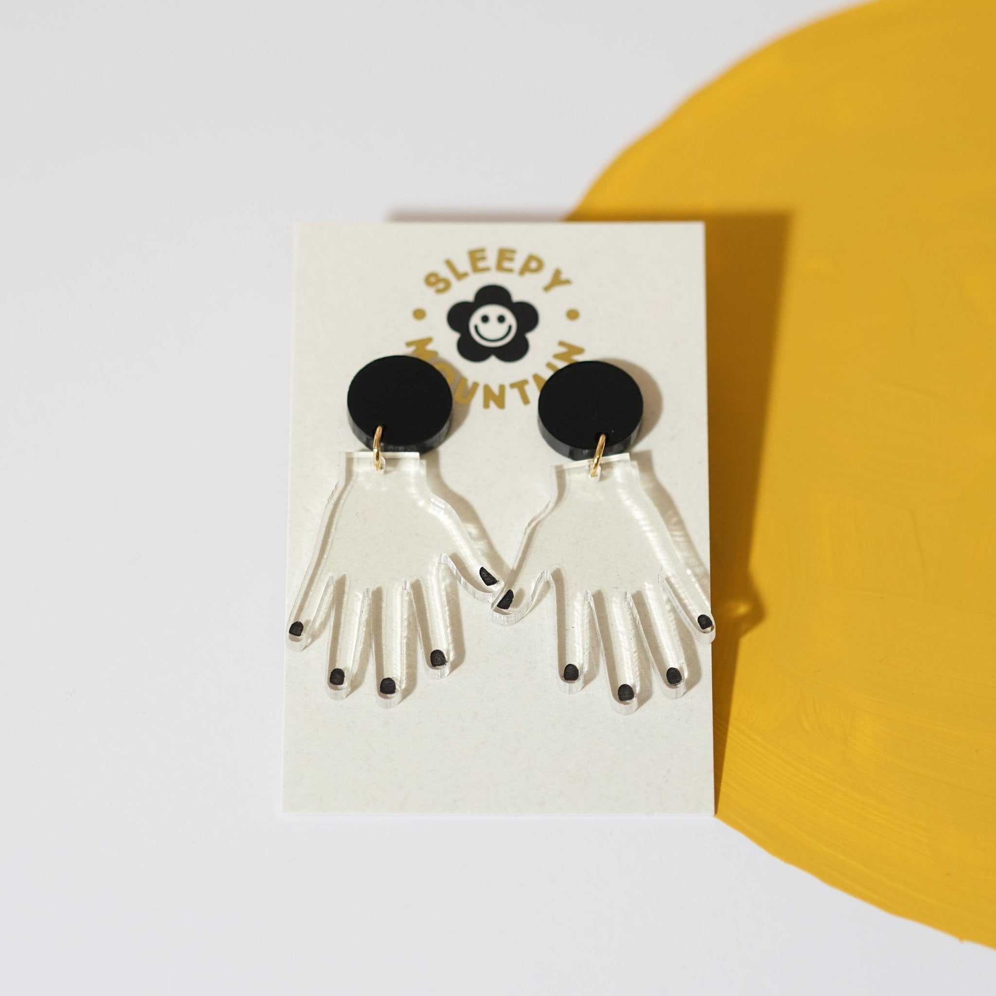 Clear Hands with Black Nails Dangle Earrings - Sleepy Mountain