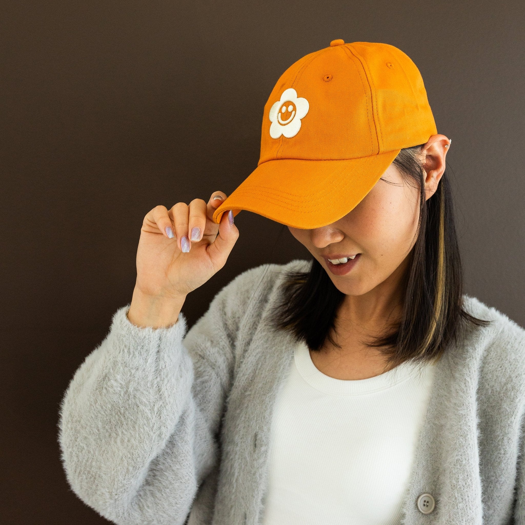 Desert Orange Smiley Daisy Dad Hat - Sleepy Mountain