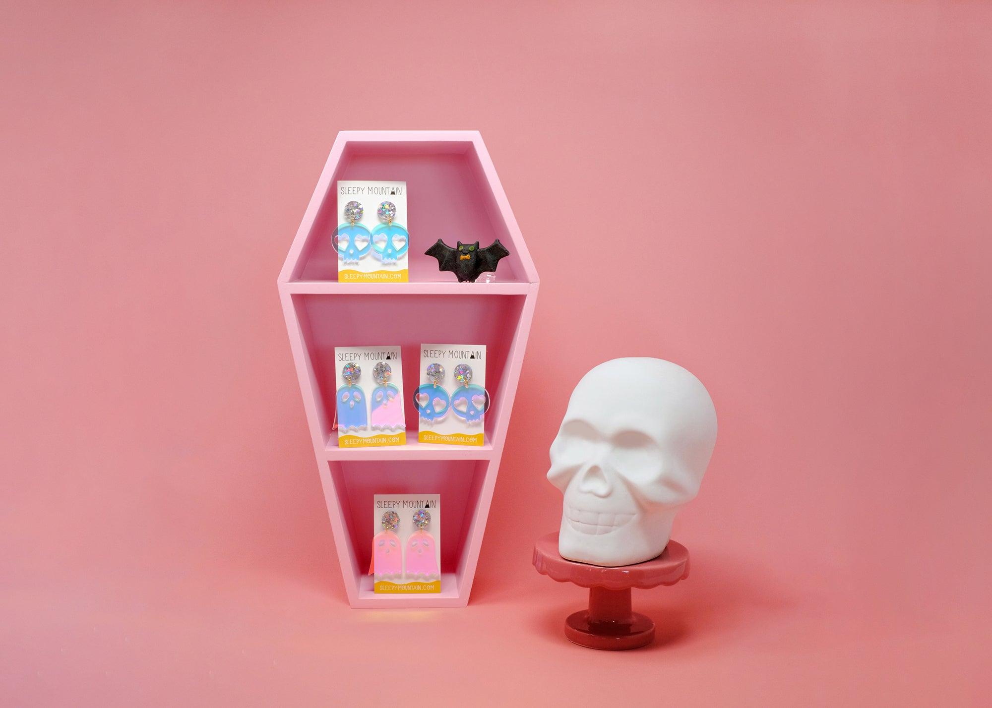 Heart Eye Skull Iridescent Dangle Earrings - Sleepy Mountain