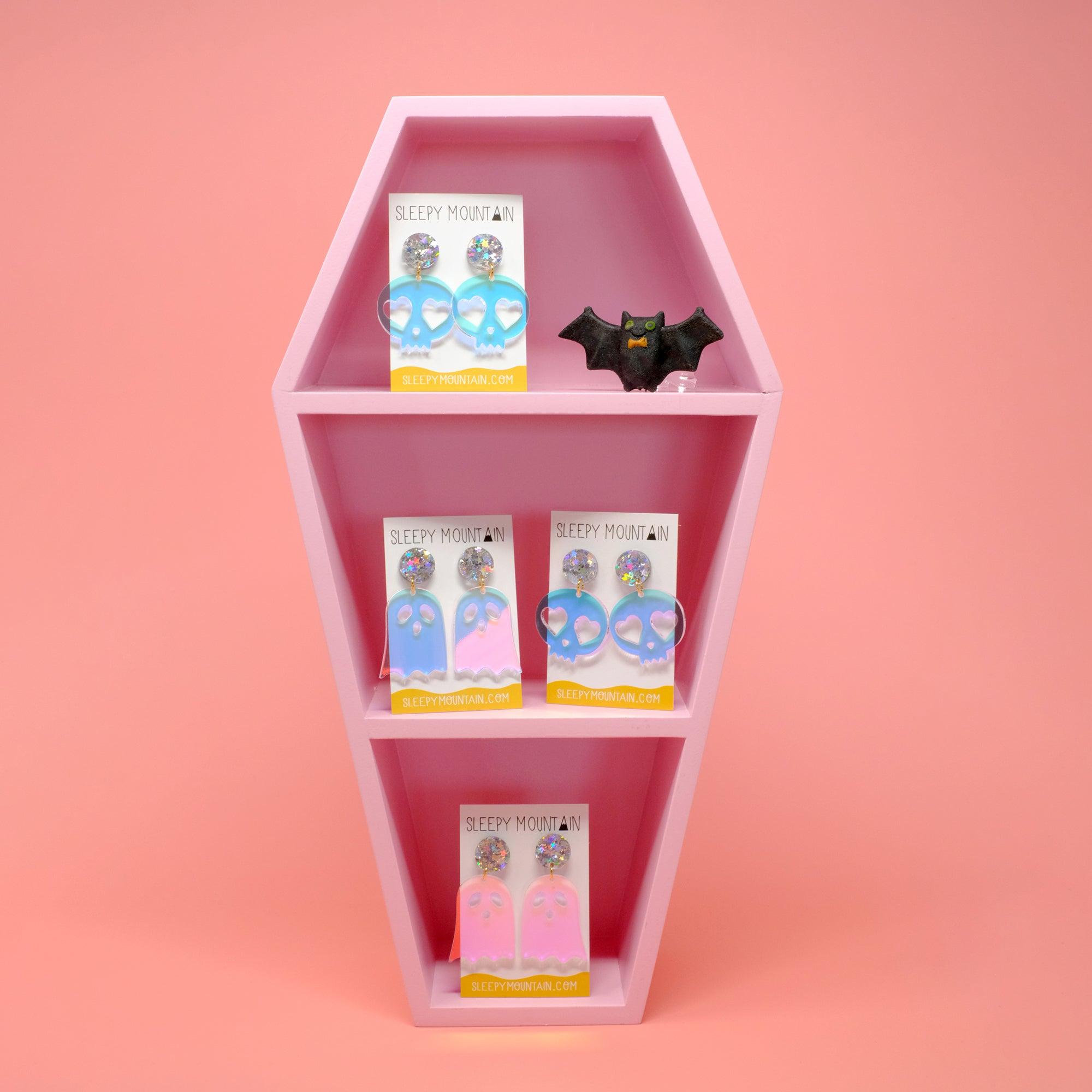 Heart Eye Skull Iridescent Dangle Earrings - Sleepy Mountain