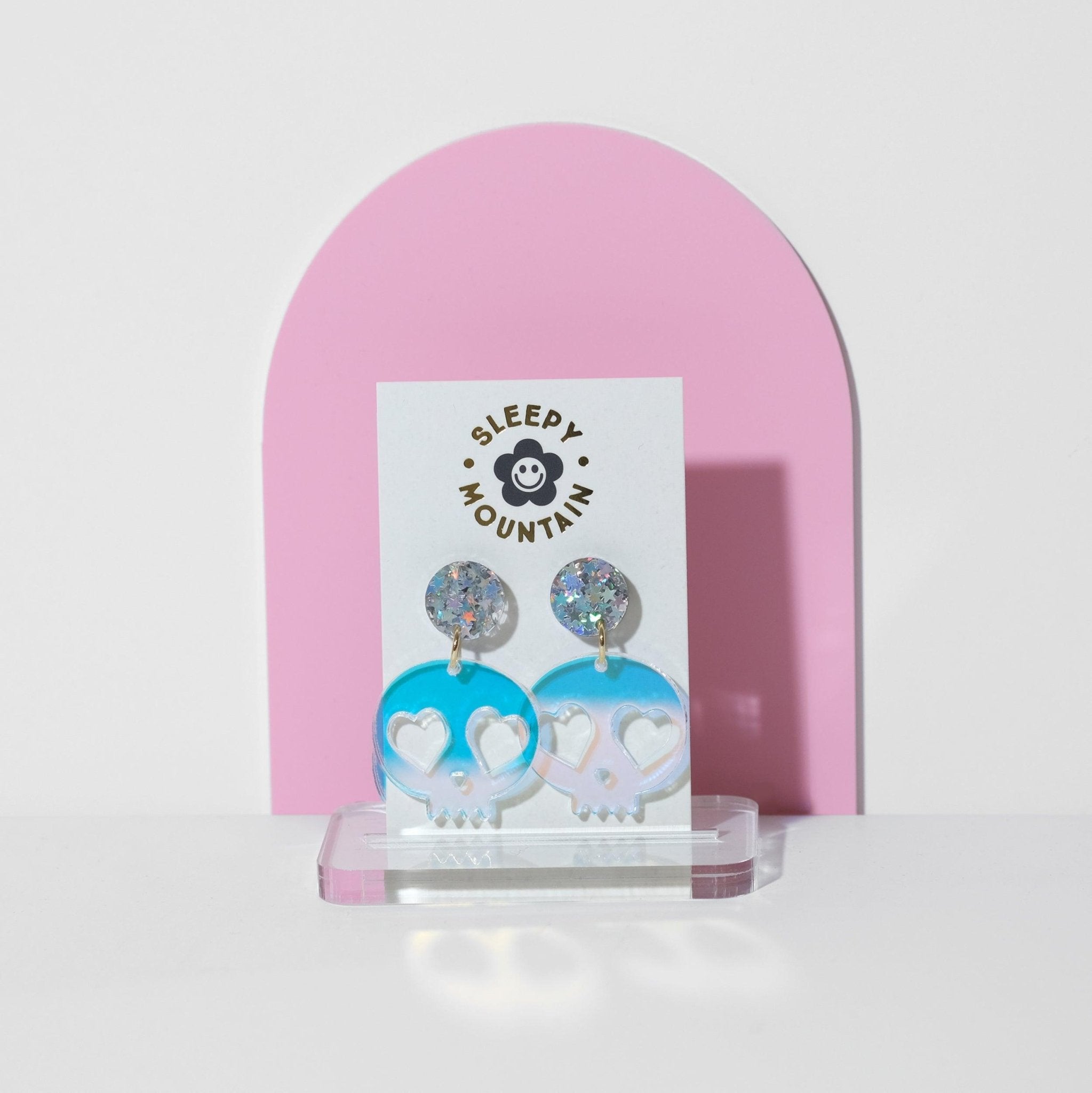 Heart Eye Skull Iridescent Dangle Earrings - Sleepy Mountain