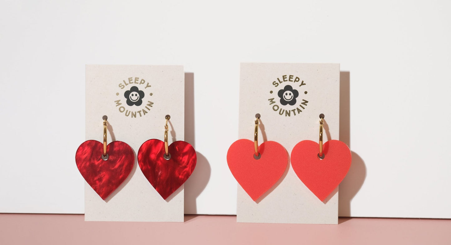 Heart Hoop Earrings in Matte Red - Sleepy Mountain