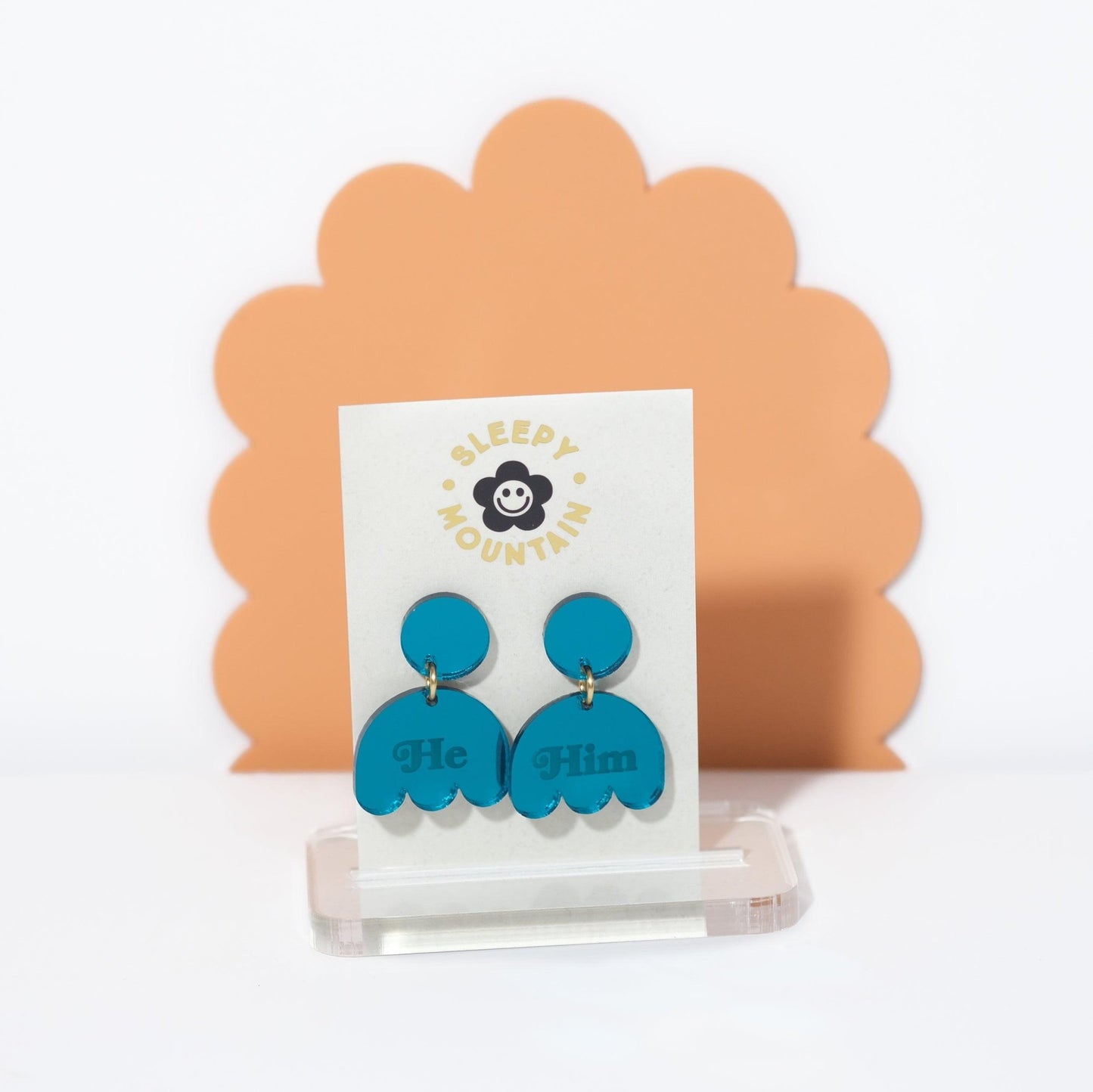 He/Him - Pronoun Dangle Earrings - Sleepy Mountain