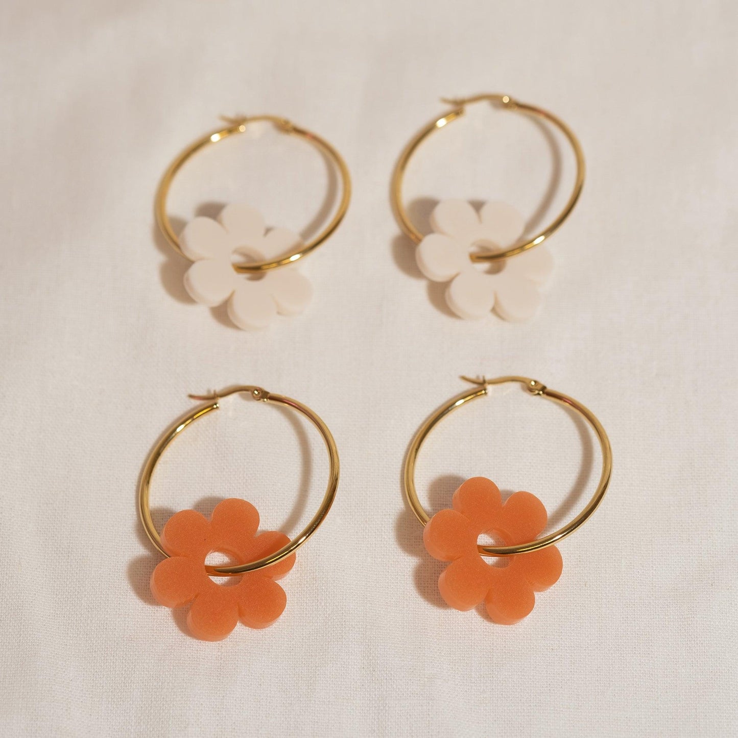 Linen Daisy Hoop Earrings - Sleepy Mountain