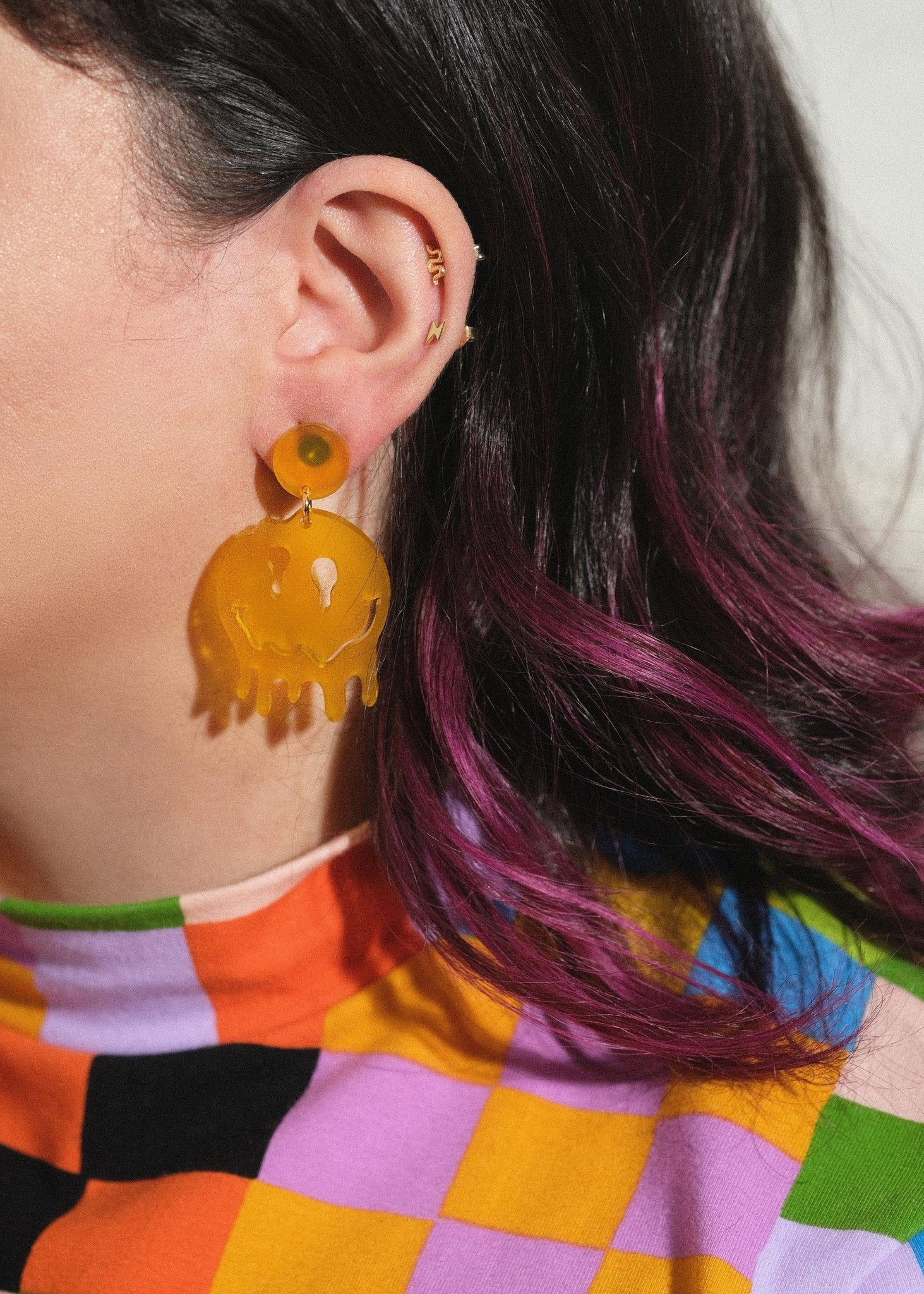 Melted Smiley Face Dangle Earrings - Sleepy Mountain