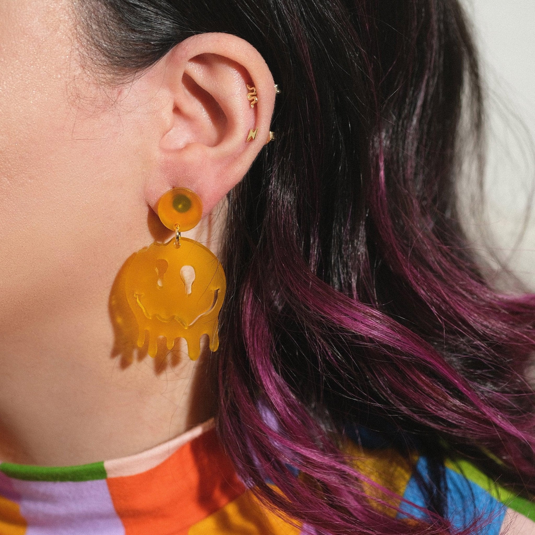 Melted Smiley Face Dangle Earrings - Sleepy Mountain