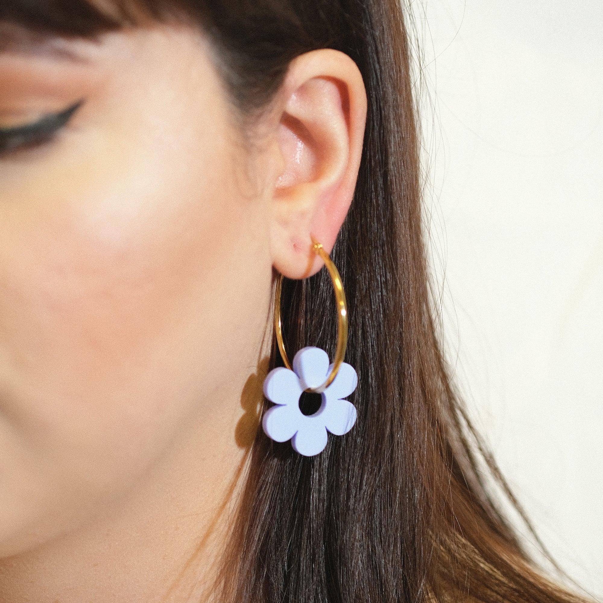 Periwinkle Daisy Hoop Earrings - Sleepy Mountain