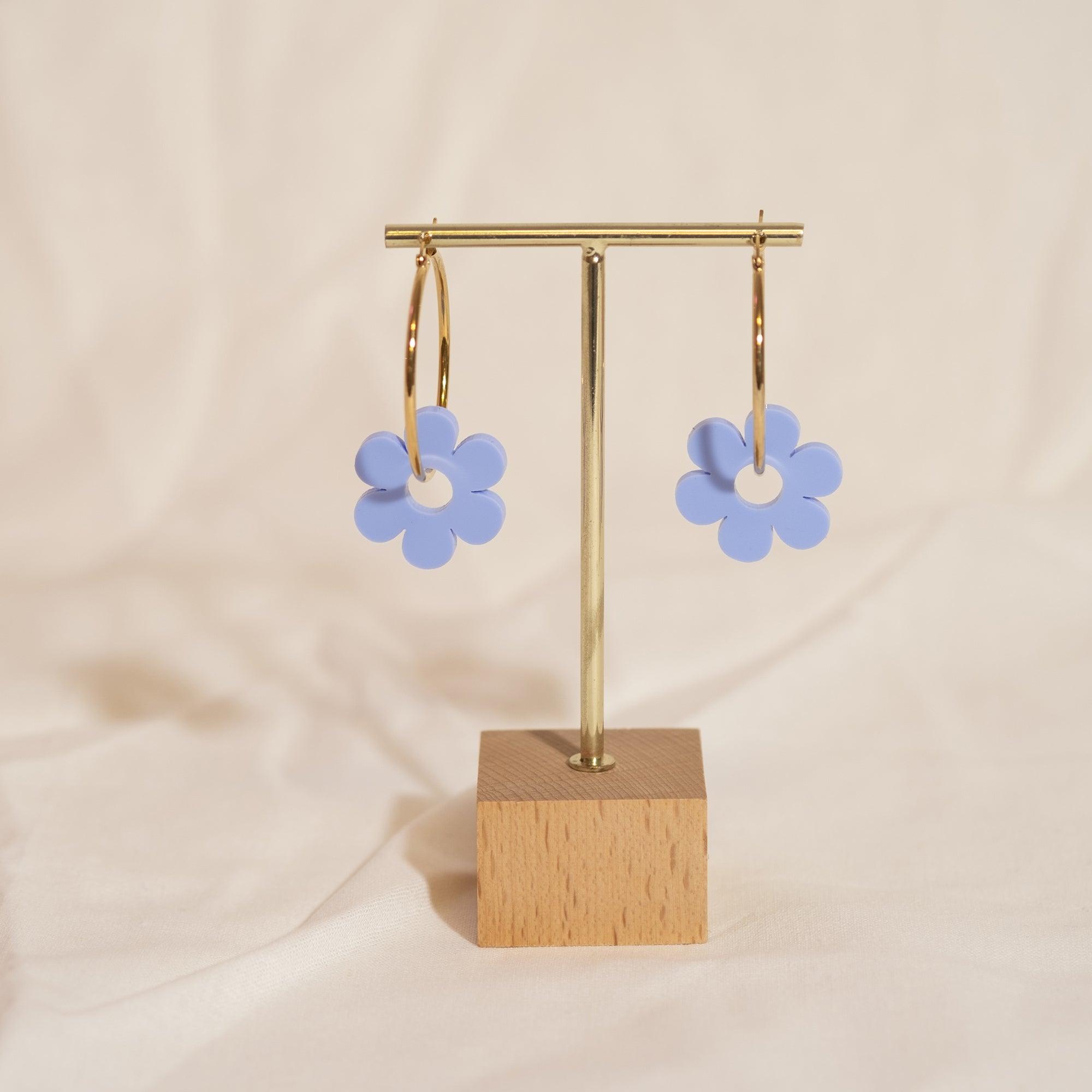 Periwinkle Daisy Hoop Earrings - Sleepy Mountain
