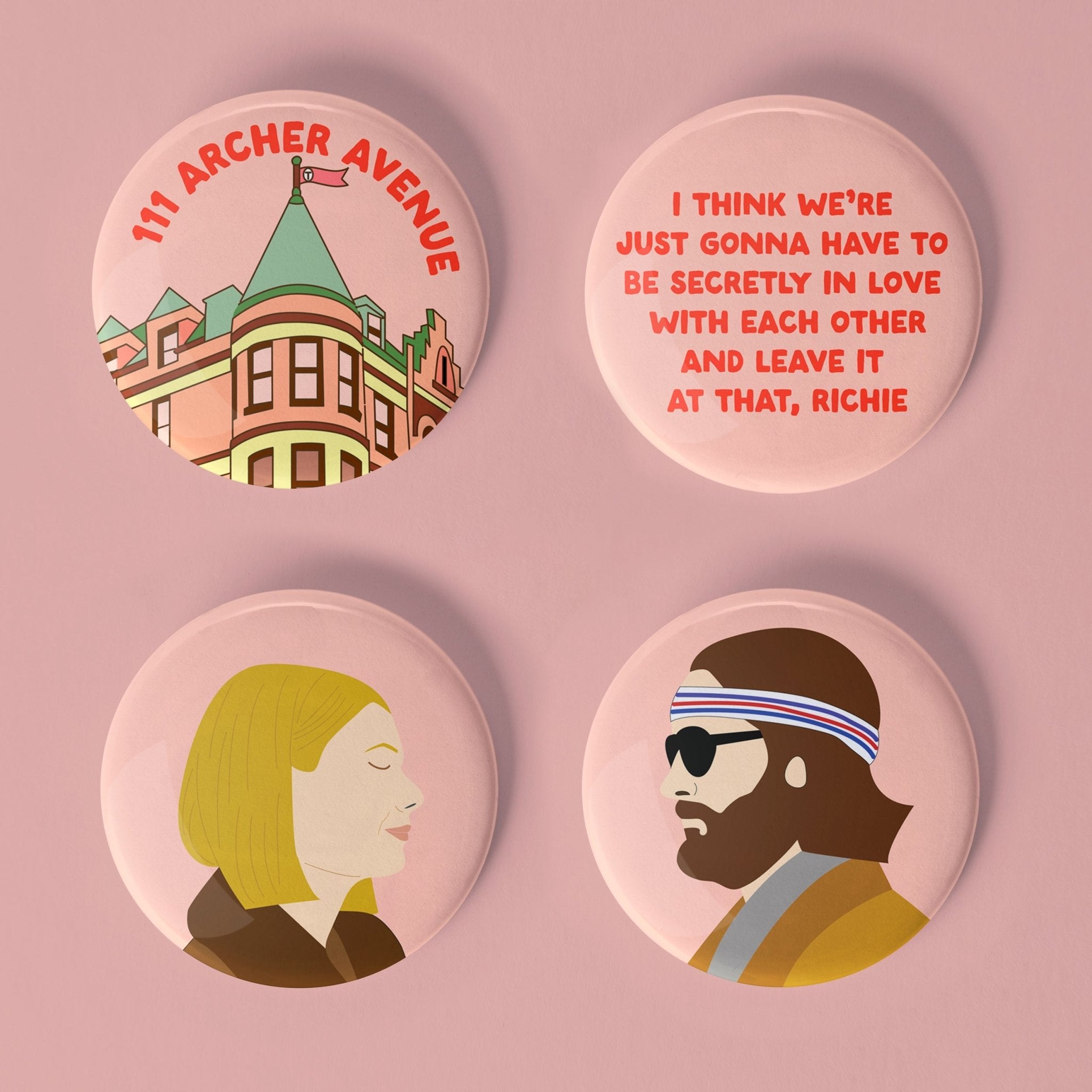 Royal Tenenbaums Pinback Buttons set of 4 - Sleepy Mountain