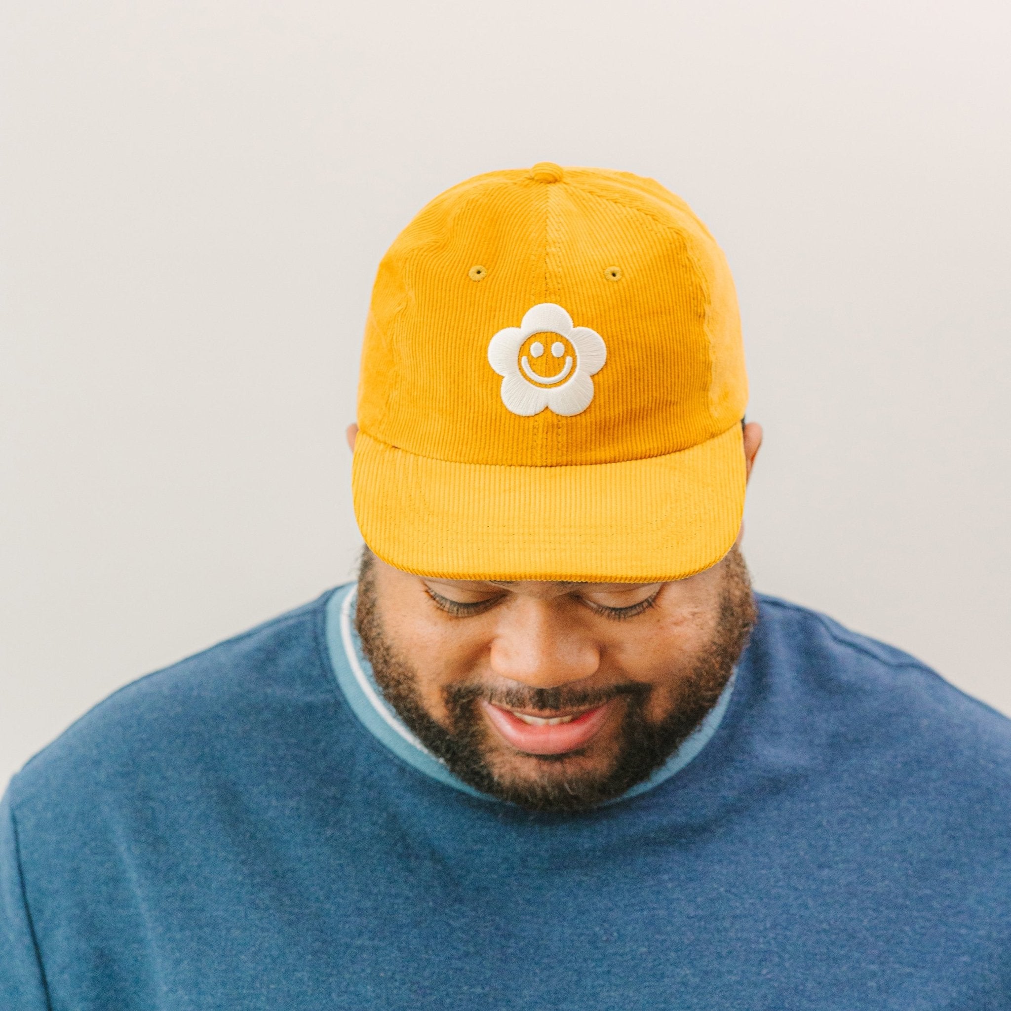 Smiley Flower Yellow Corduroy Dad Hat - Sleepy Mountain