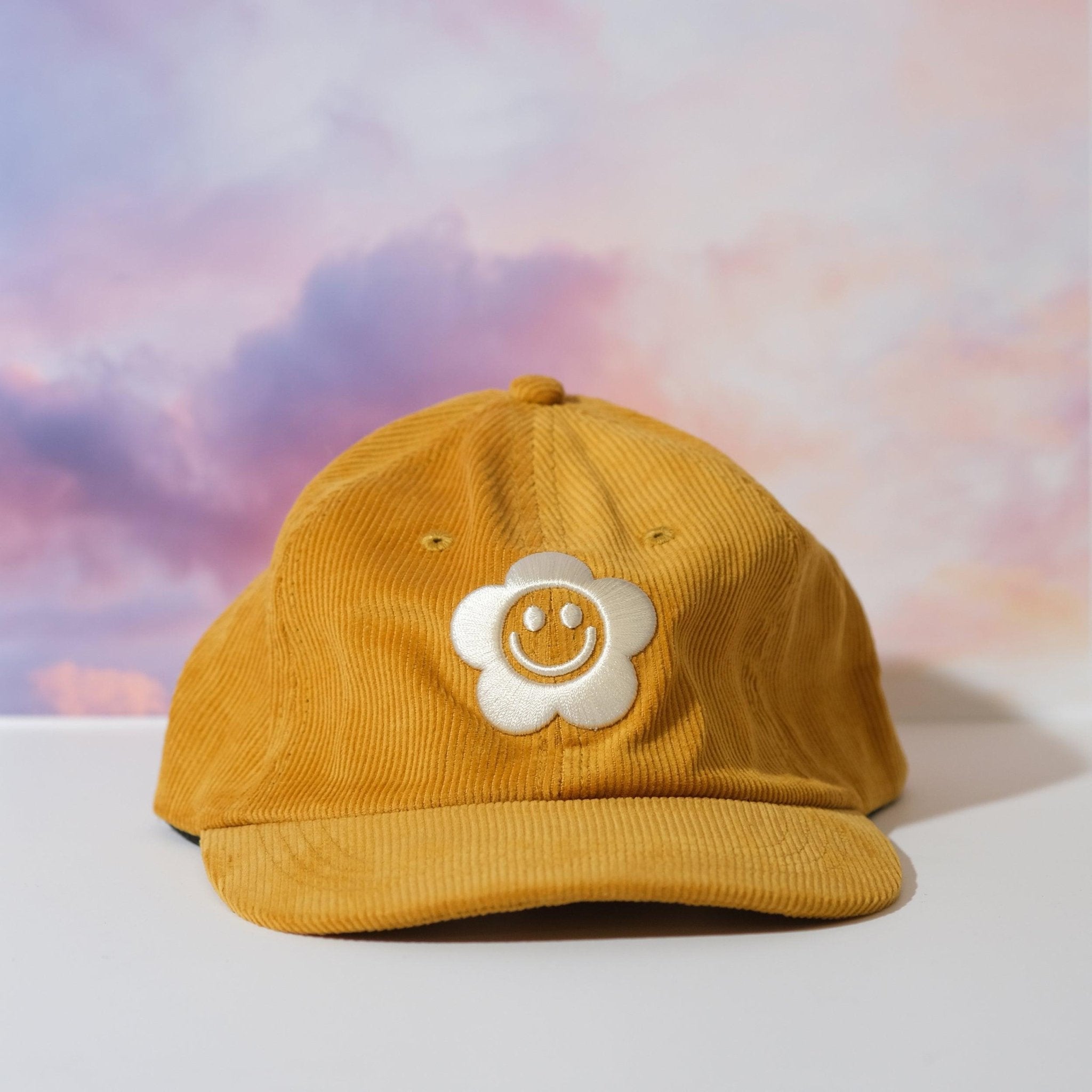 Smiley Flower Yellow Corduroy Dad Hat - Sleepy Mountain