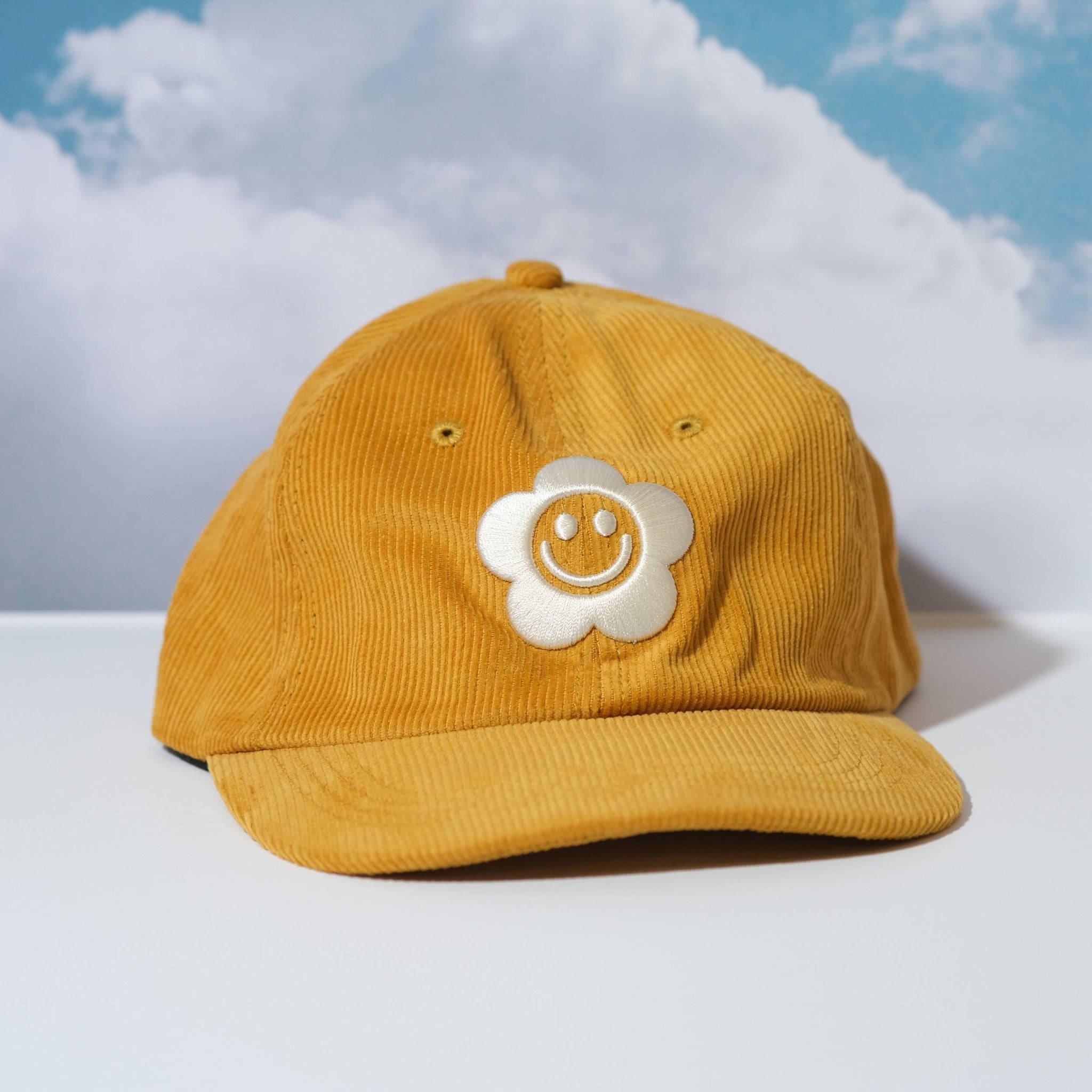Smiley Flower Yellow Corduroy Dad Hat - Sleepy Mountain