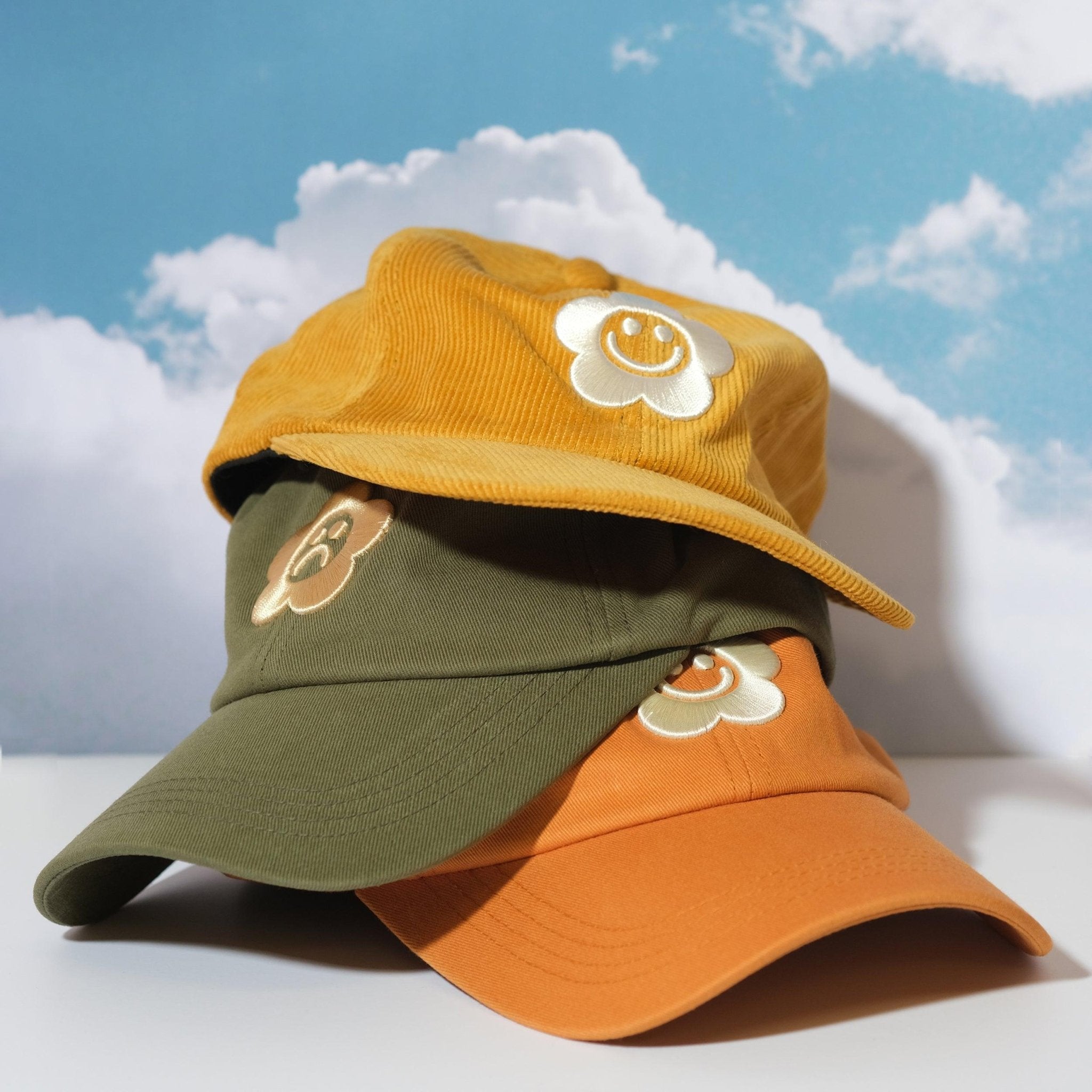 Smiley Flower Yellow Corduroy Dad Hat - Sleepy Mountain