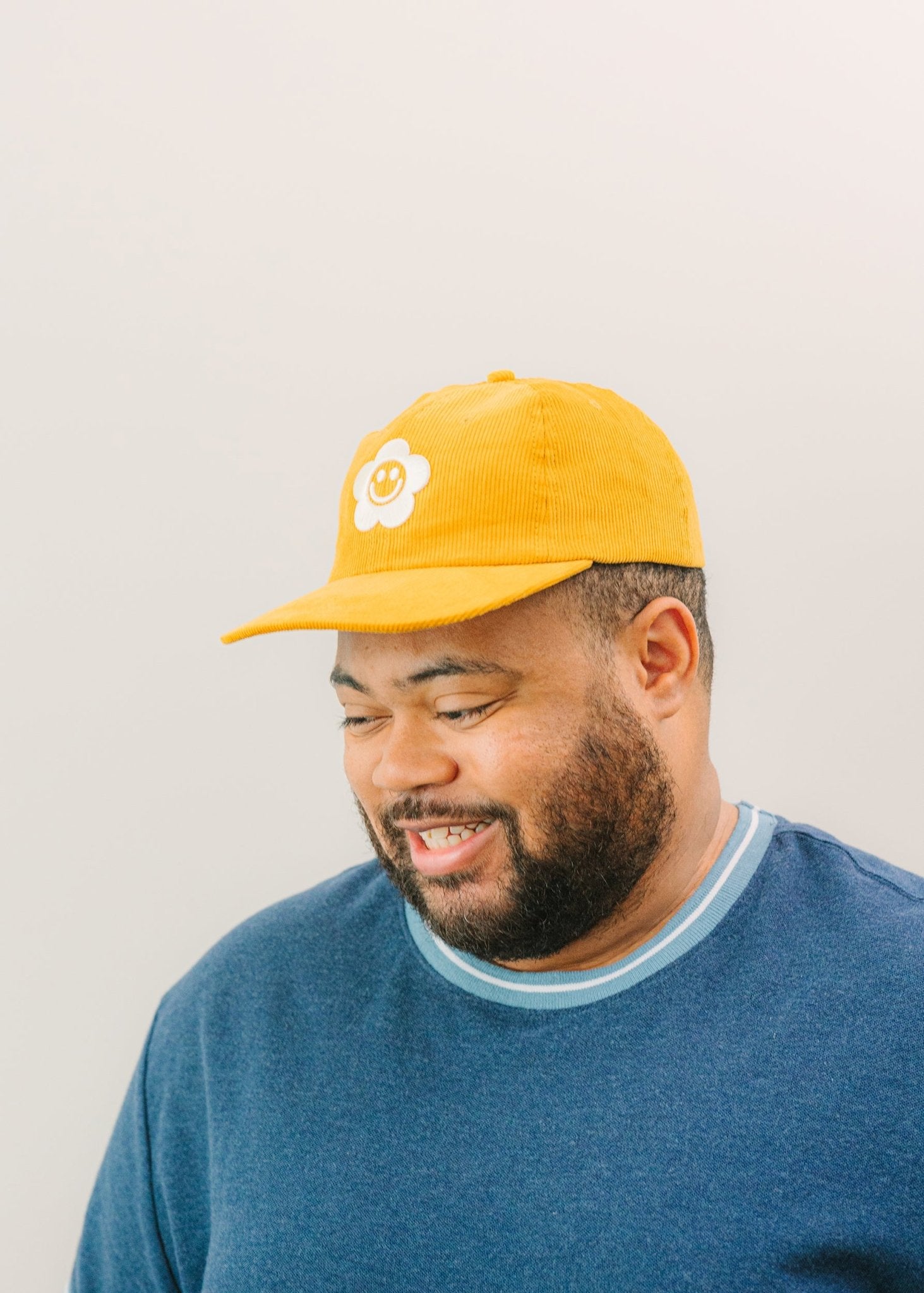 Smiley Flower Yellow Corduroy Dad Hat - Sleepy Mountain