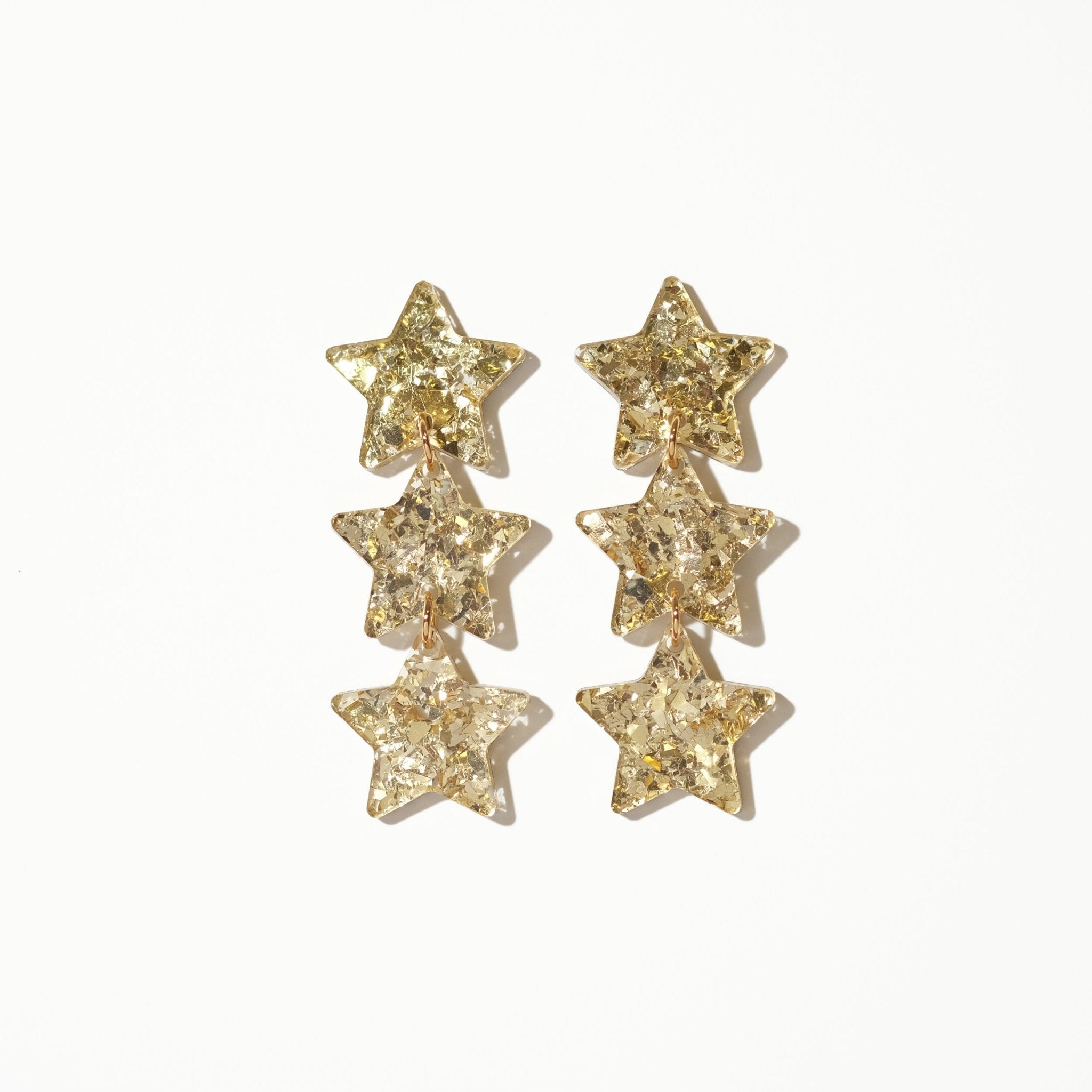 Star Chain Dangle Earrings - Champagne Gold Glitter - Sleepy Mountain