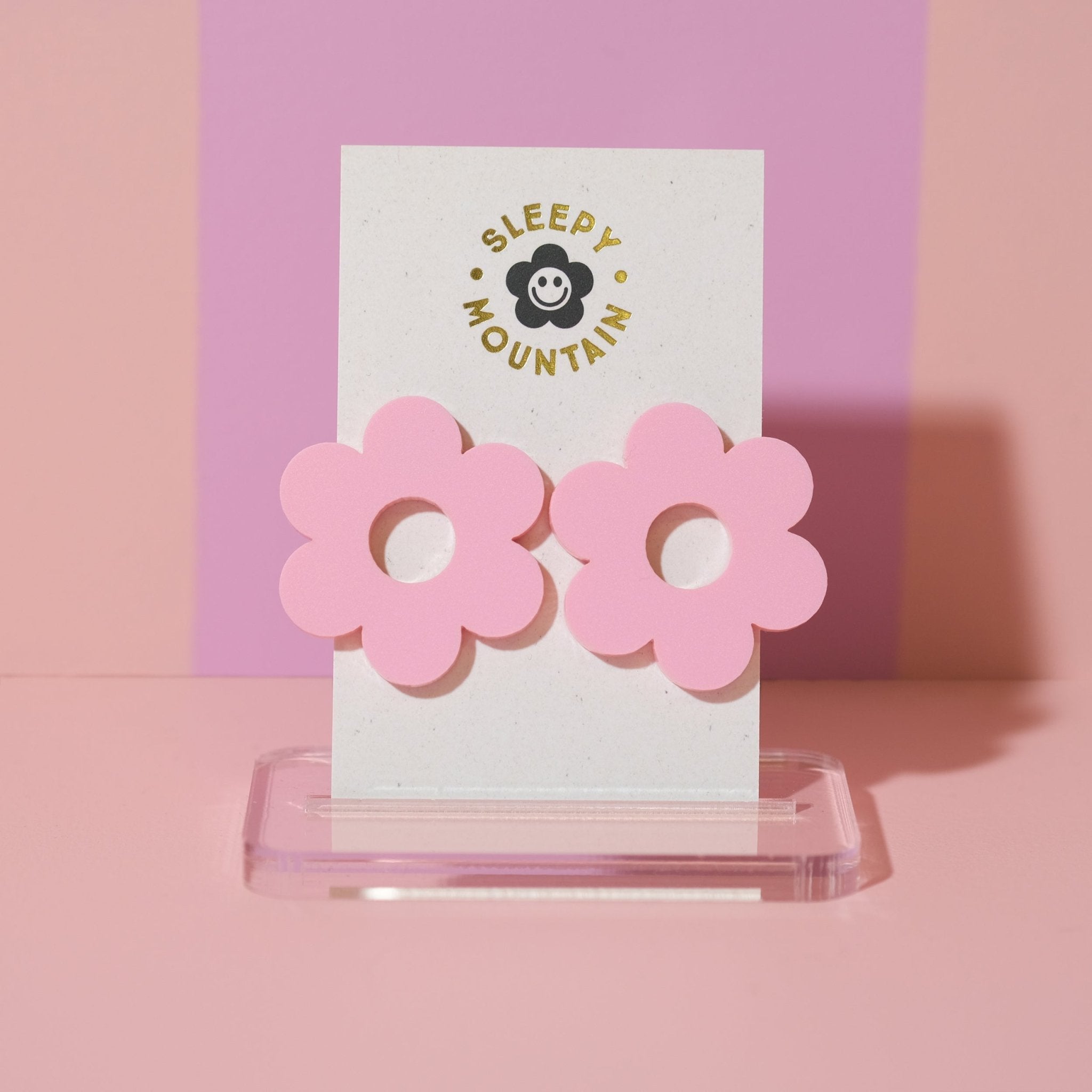 Statement daisy big stud earrings in pink - Sleepy Mountain