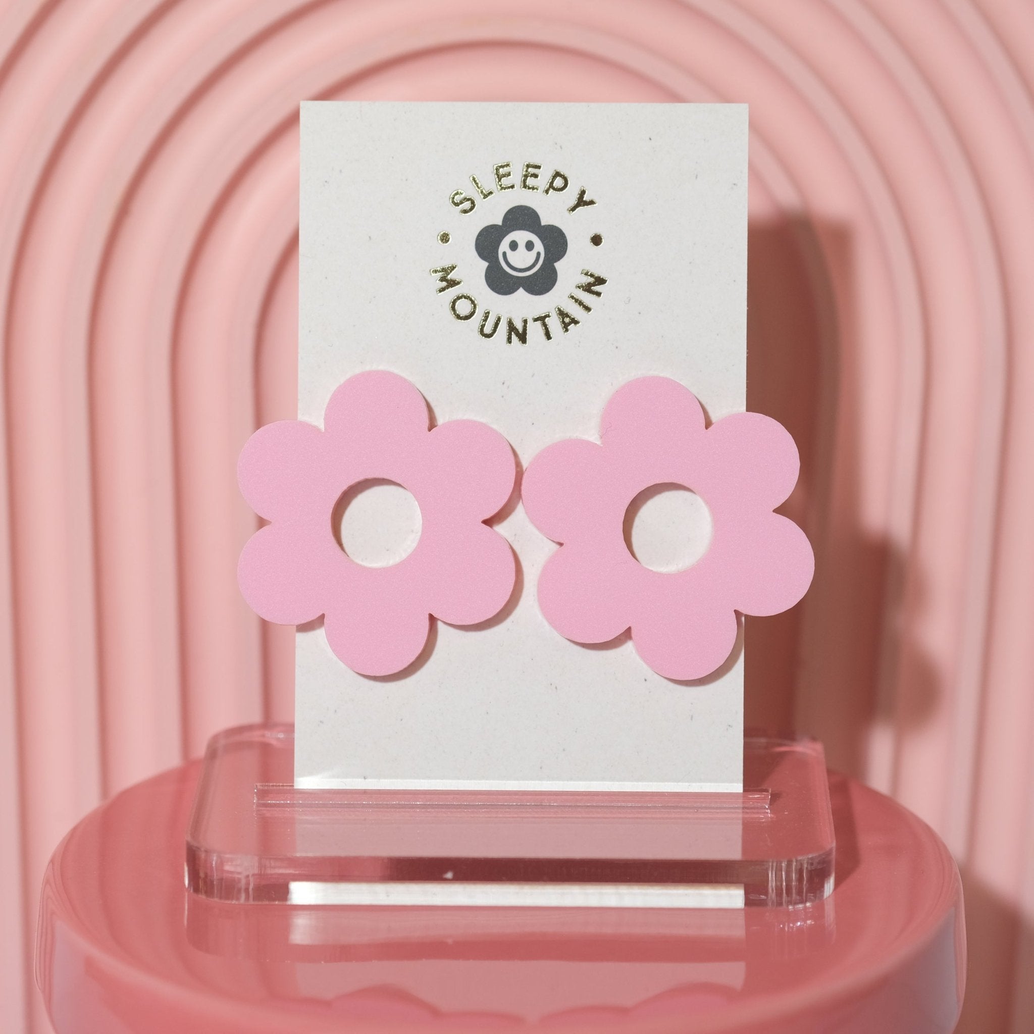 Statement daisy big stud earrings in pink - Sleepy Mountain