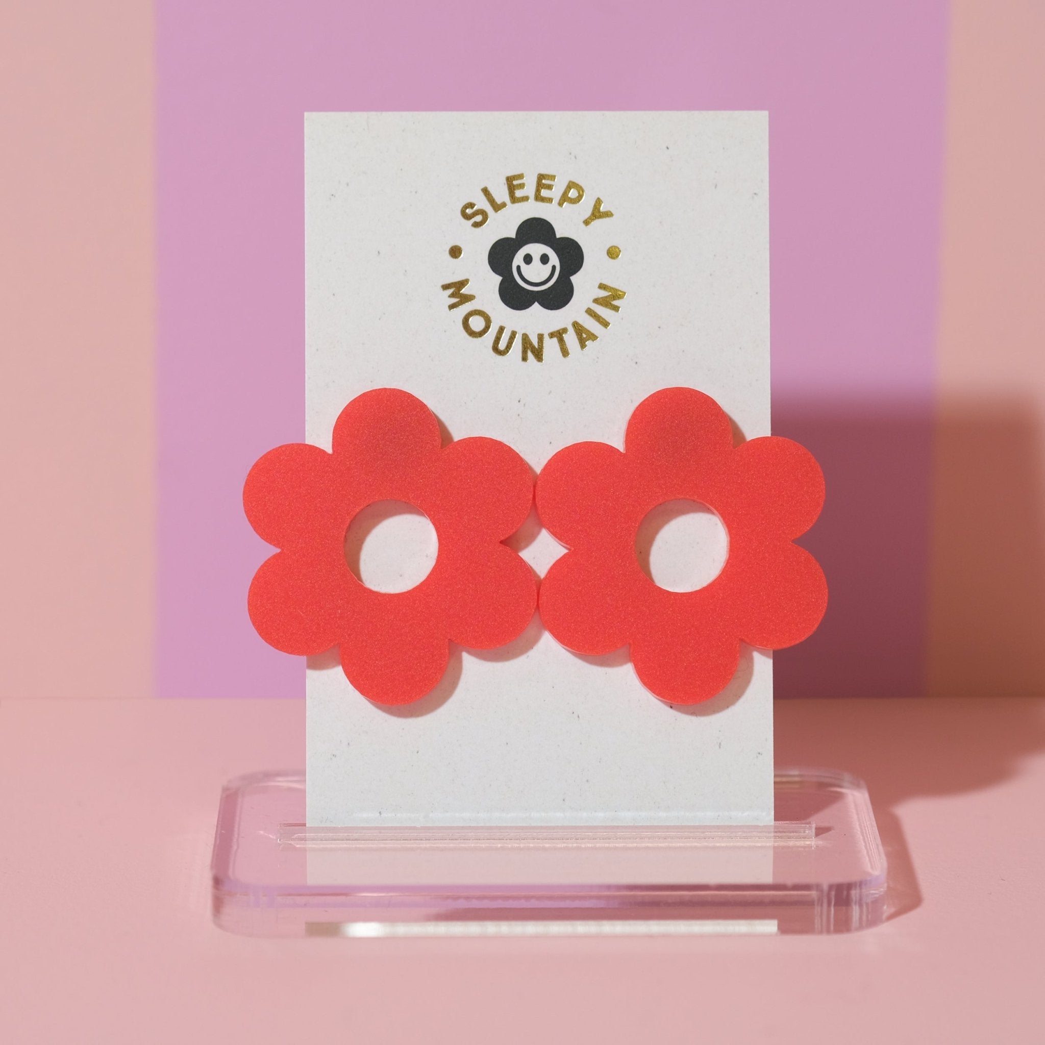 Statement daisy big stud earrings in red - Sleepy Mountain
