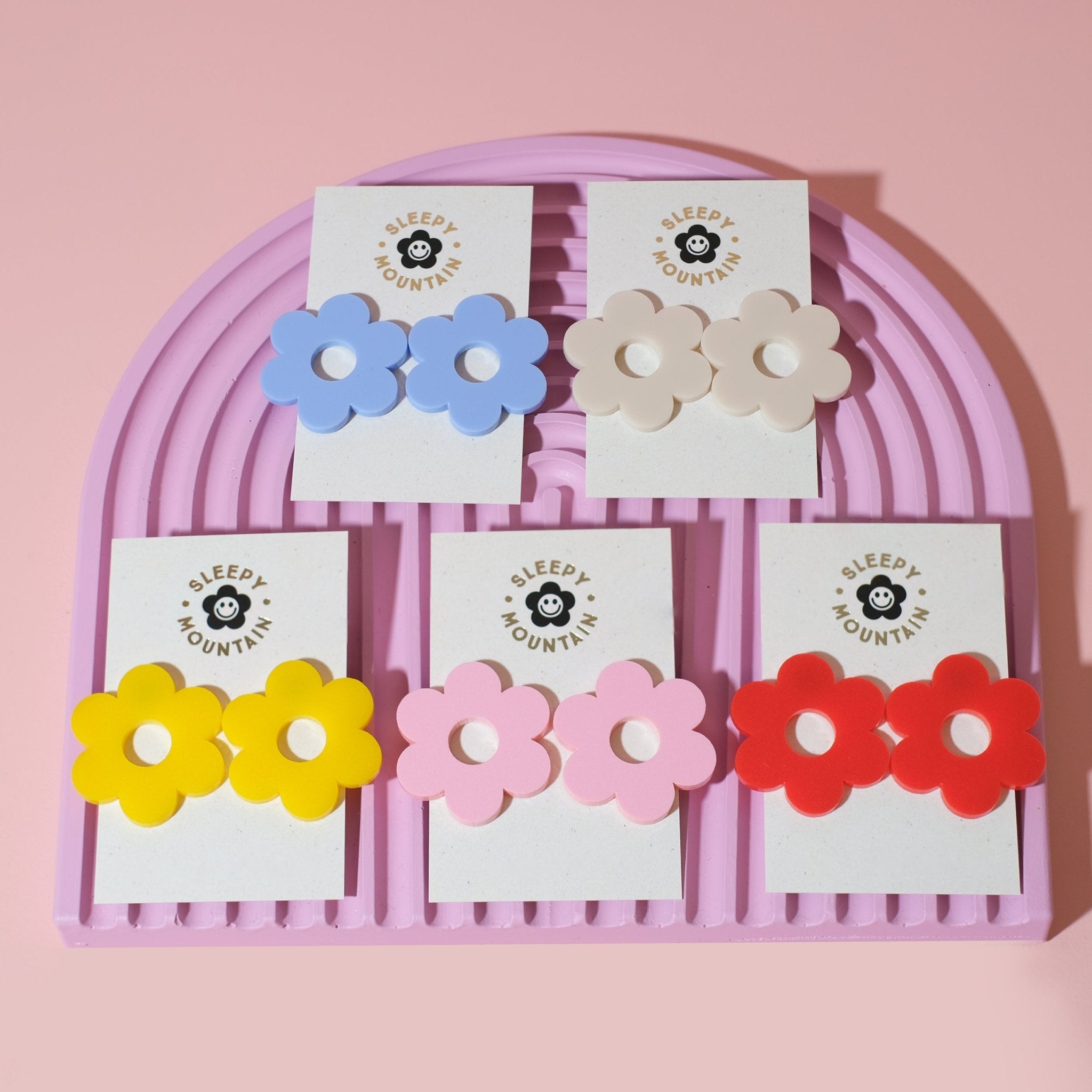 Statement daisy big stud earrings in red - Sleepy Mountain