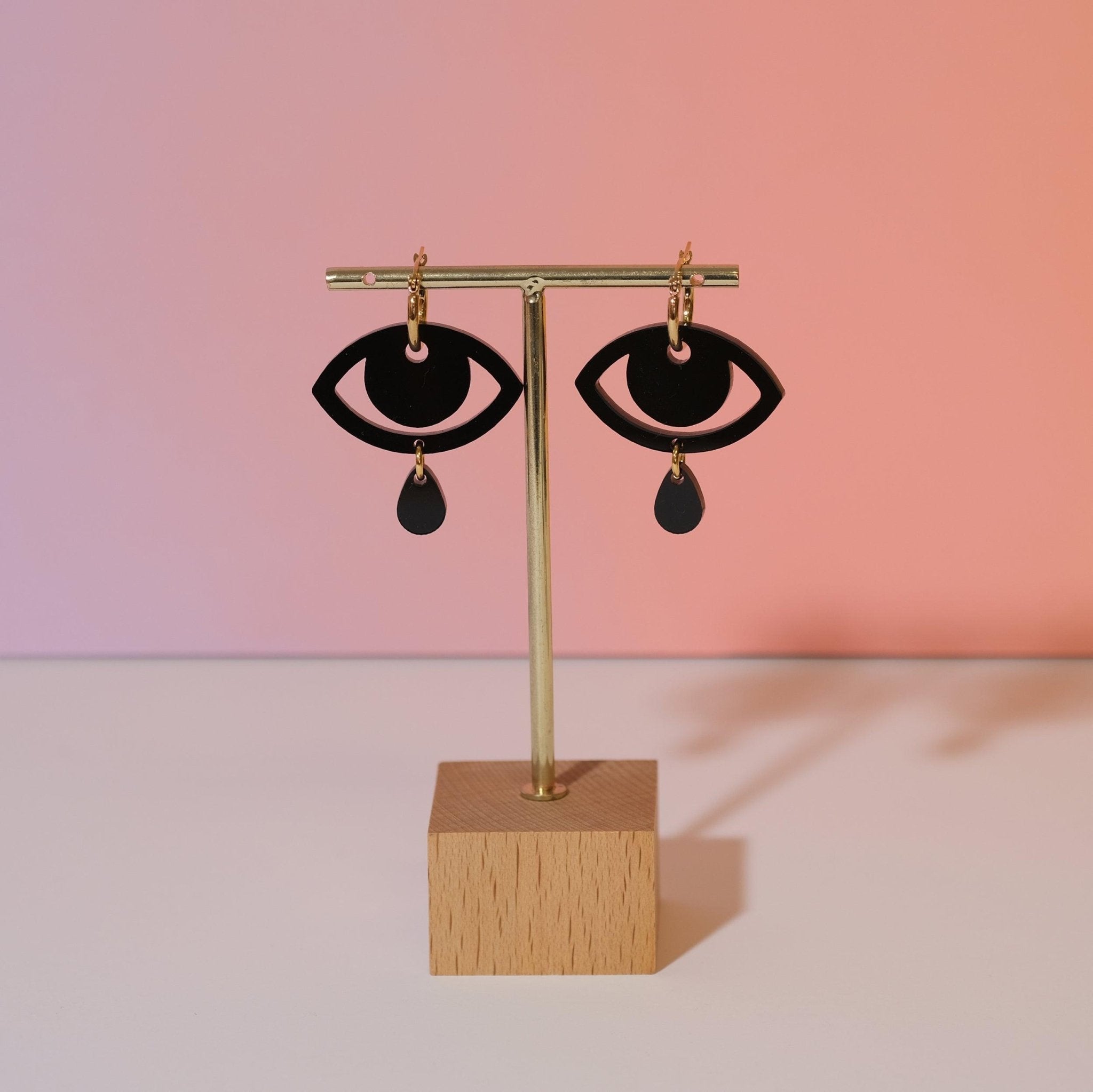 Teary Eye Hoop Earrings in Solid Black - Sleepy Mountain