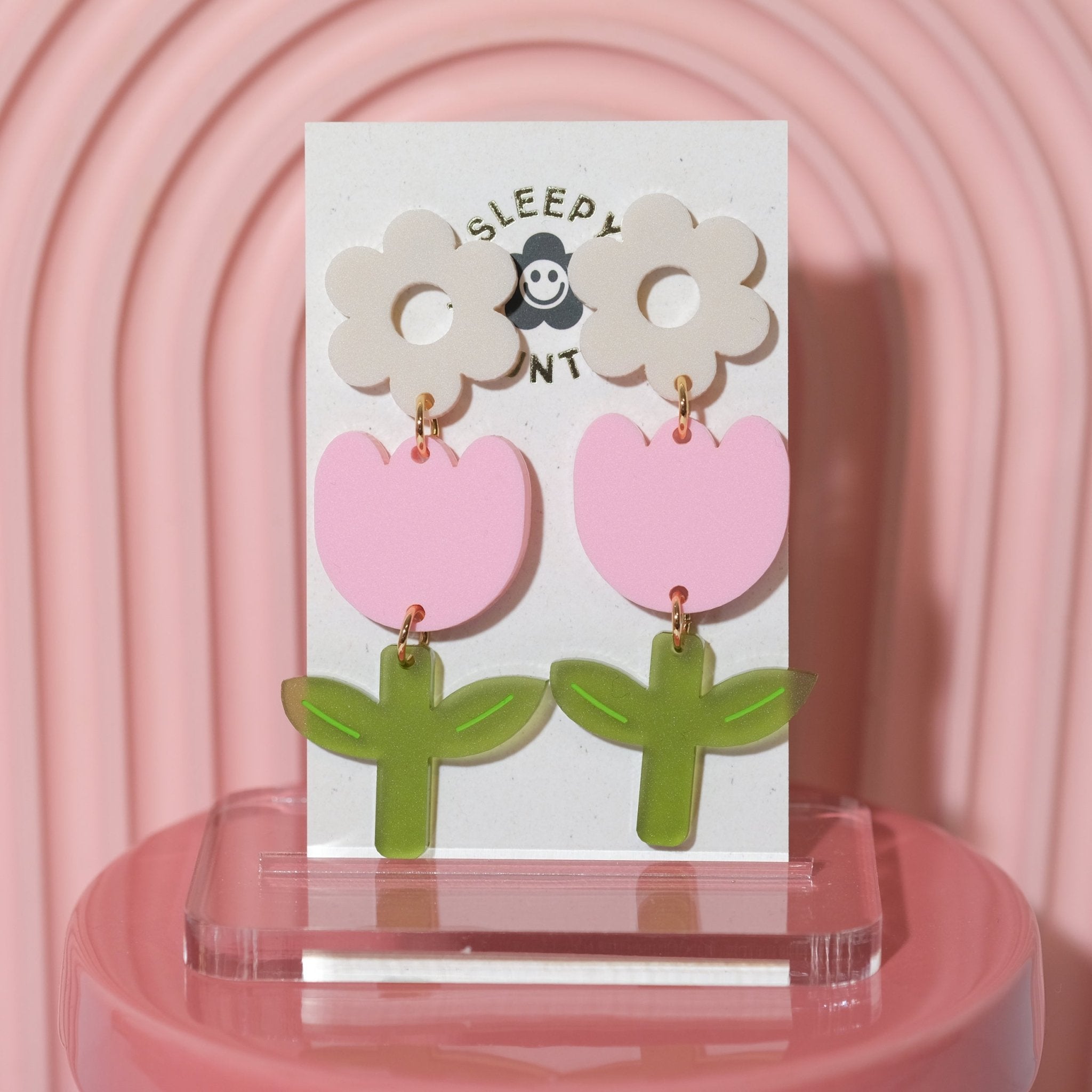 Tulip Dangle Earrings - Pink - Sleepy Mountain