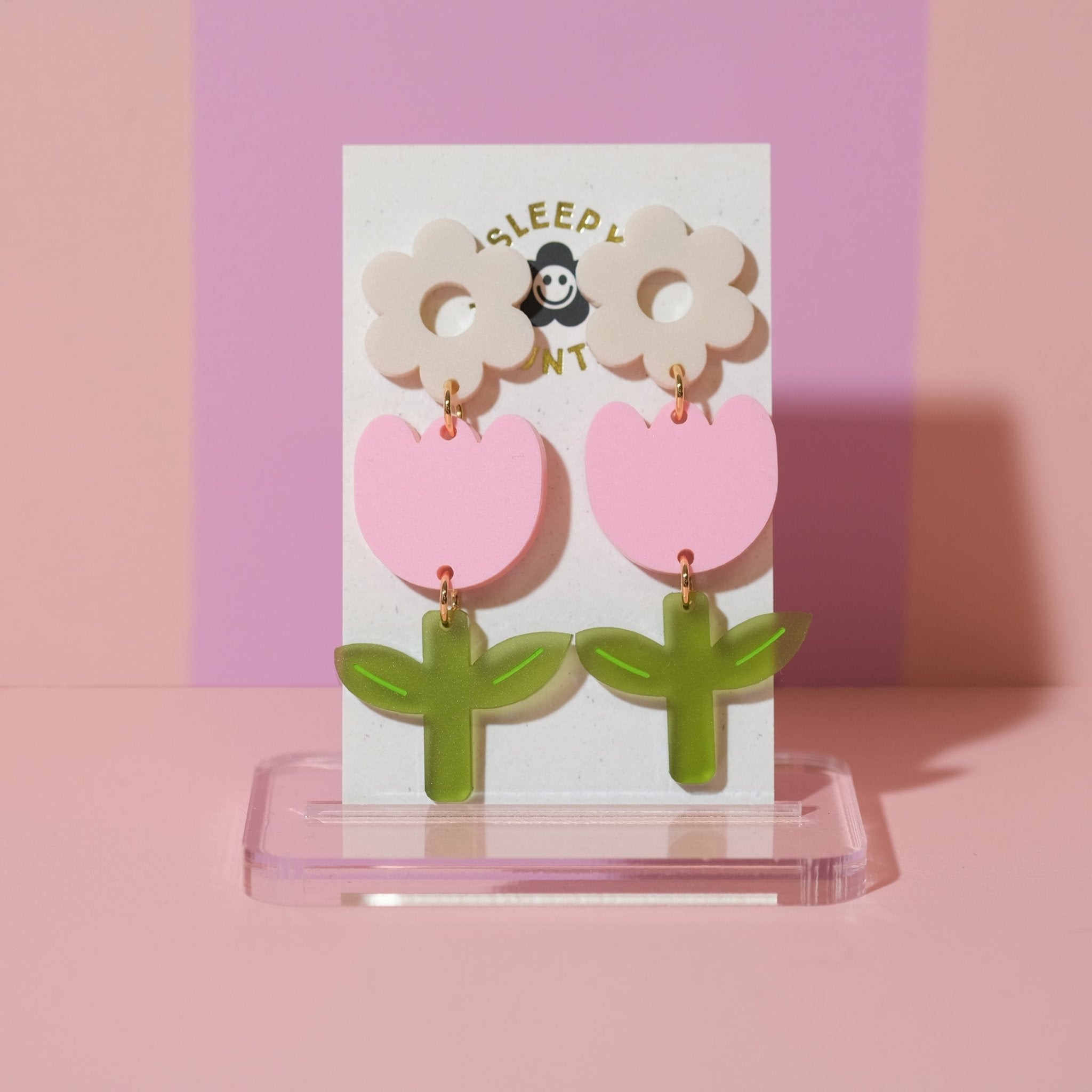 Tulip Dangle Earrings - Pink - Sleepy Mountain
