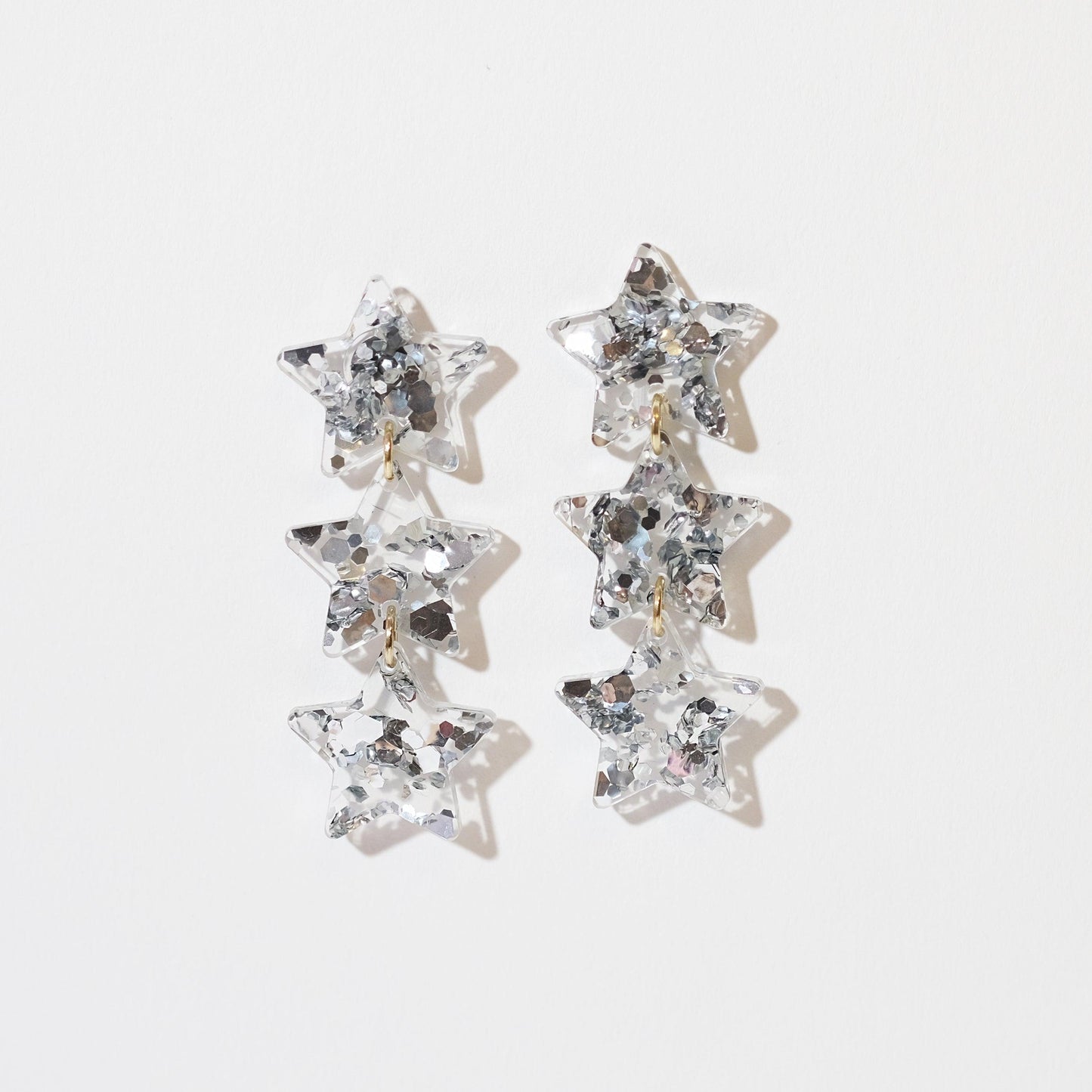 Star Chain Dangle Earrings - Silver Glitter - Sleepy Mountain