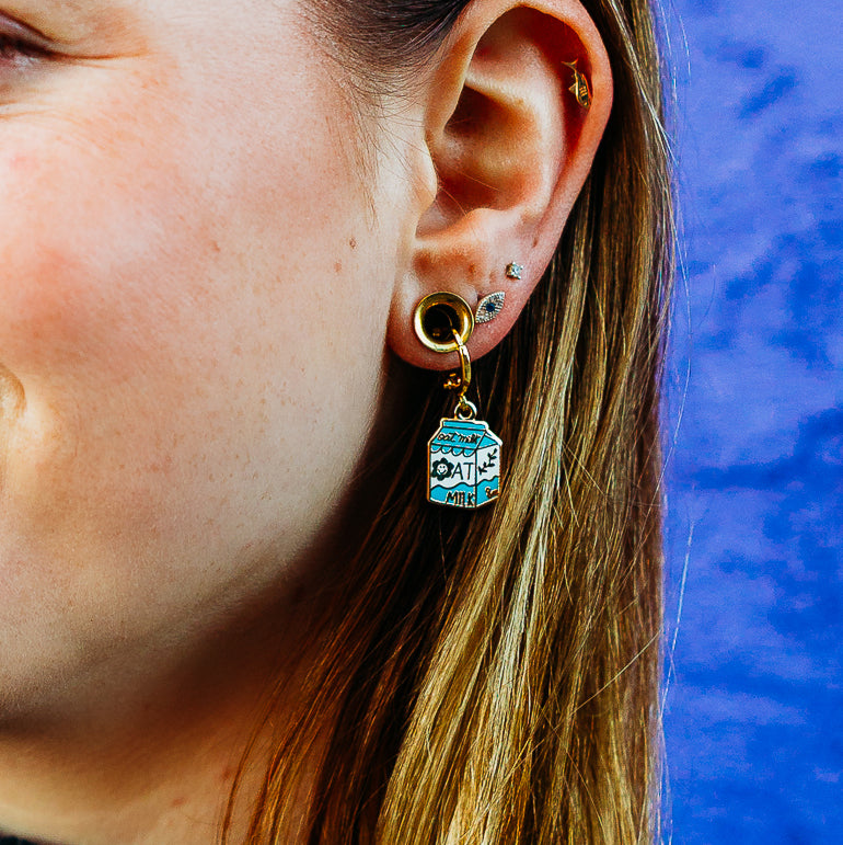 Oat Milk Carton Huggie Hoop Earrings