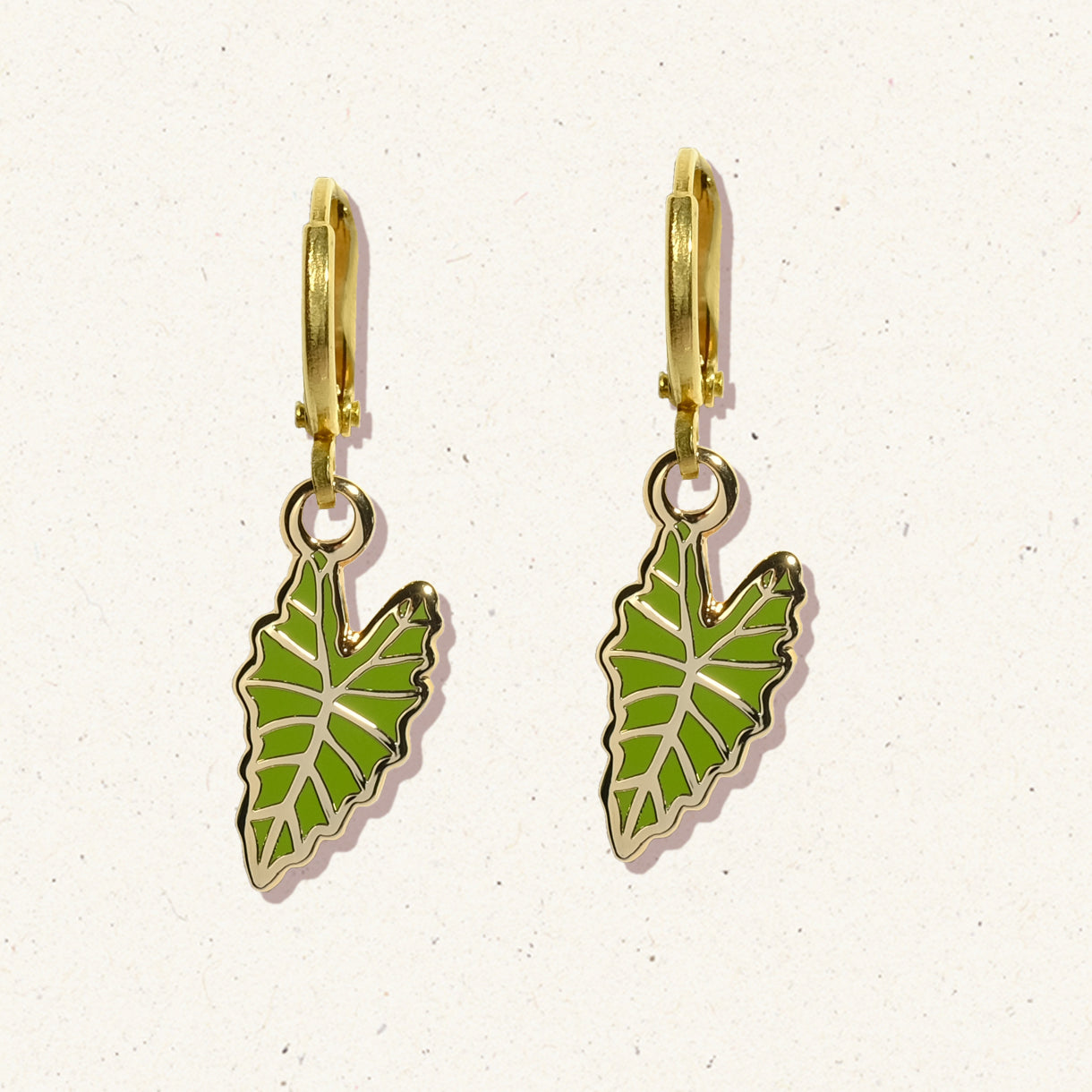 Alocasia Polly Leaf Plant Huggie Hoop Earrings