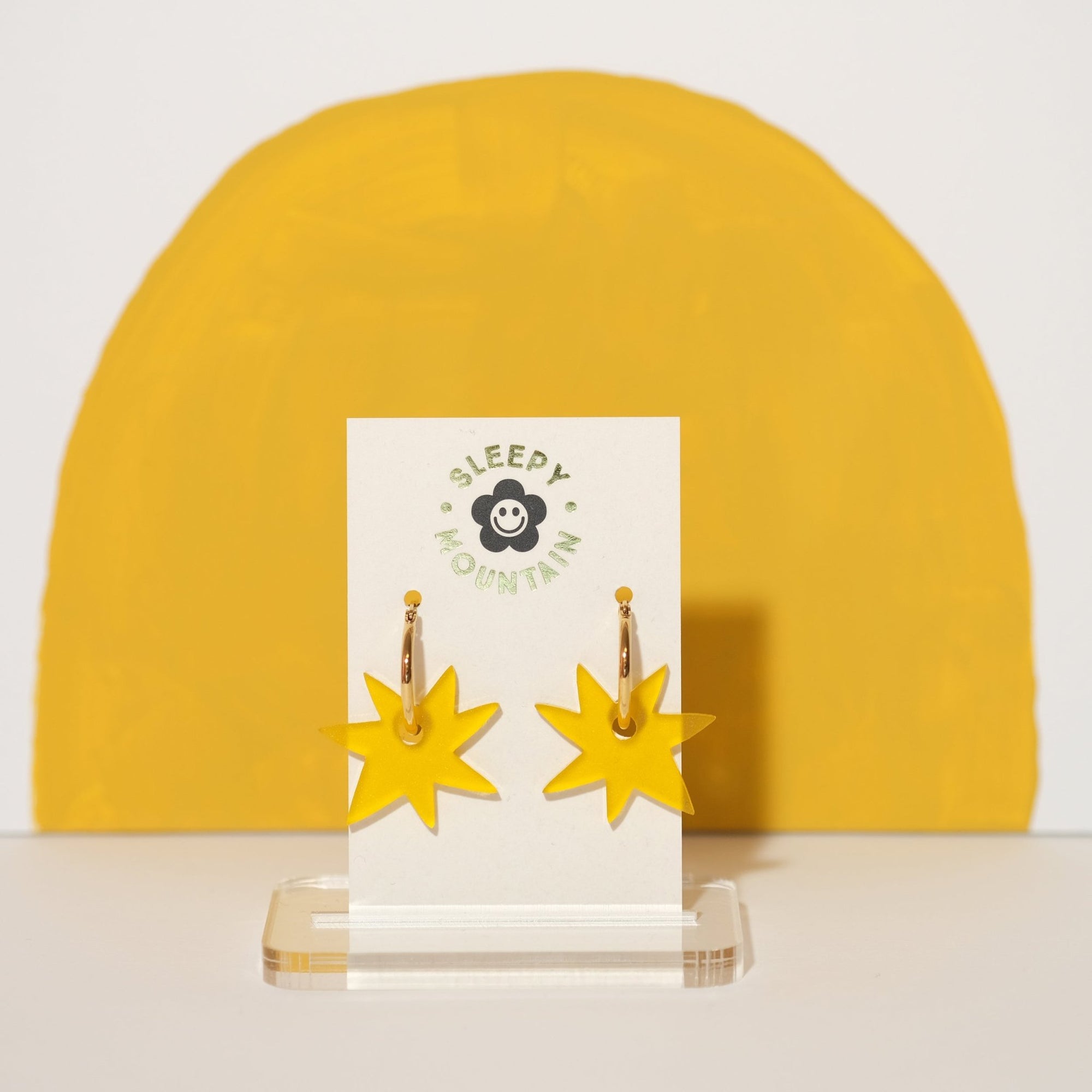 Abstract Hoop Earrings - Yellow Star - Sleepy Mountain