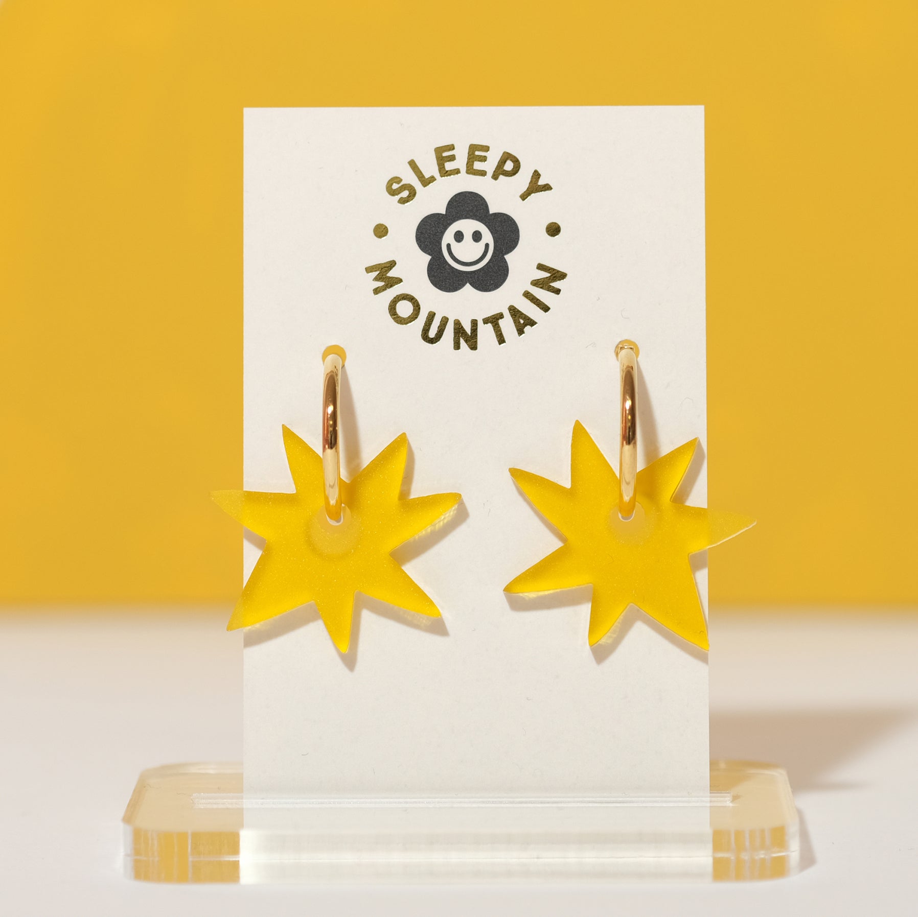 Abstract Hoop Earrings - Yellow Star - Sleepy Mountain