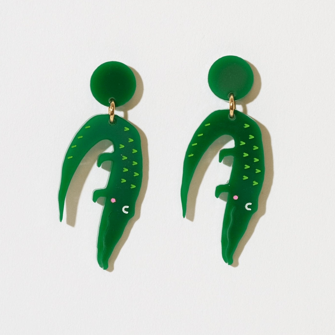 Alligator Earrings - Dark Green Solid Dangle Earrings - Sleepy Mountain