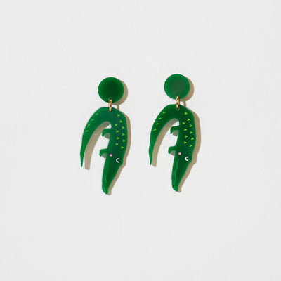 Alligator Earrings - Dark Green Solid Dangle Earrings - Sleepy Mountain