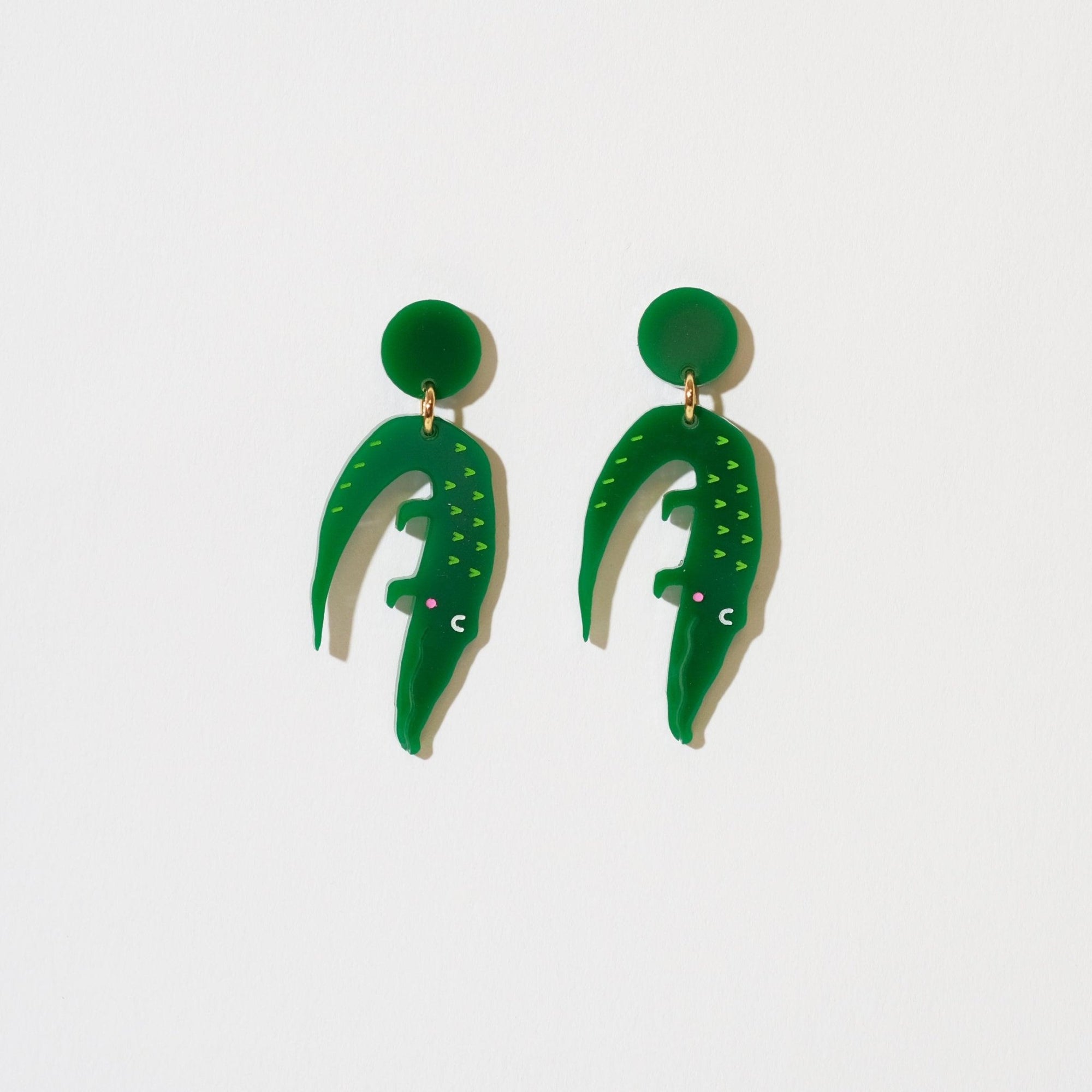 Alligator Earrings - Dark Green Solid Dangle Earrings - Sleepy Mountain
