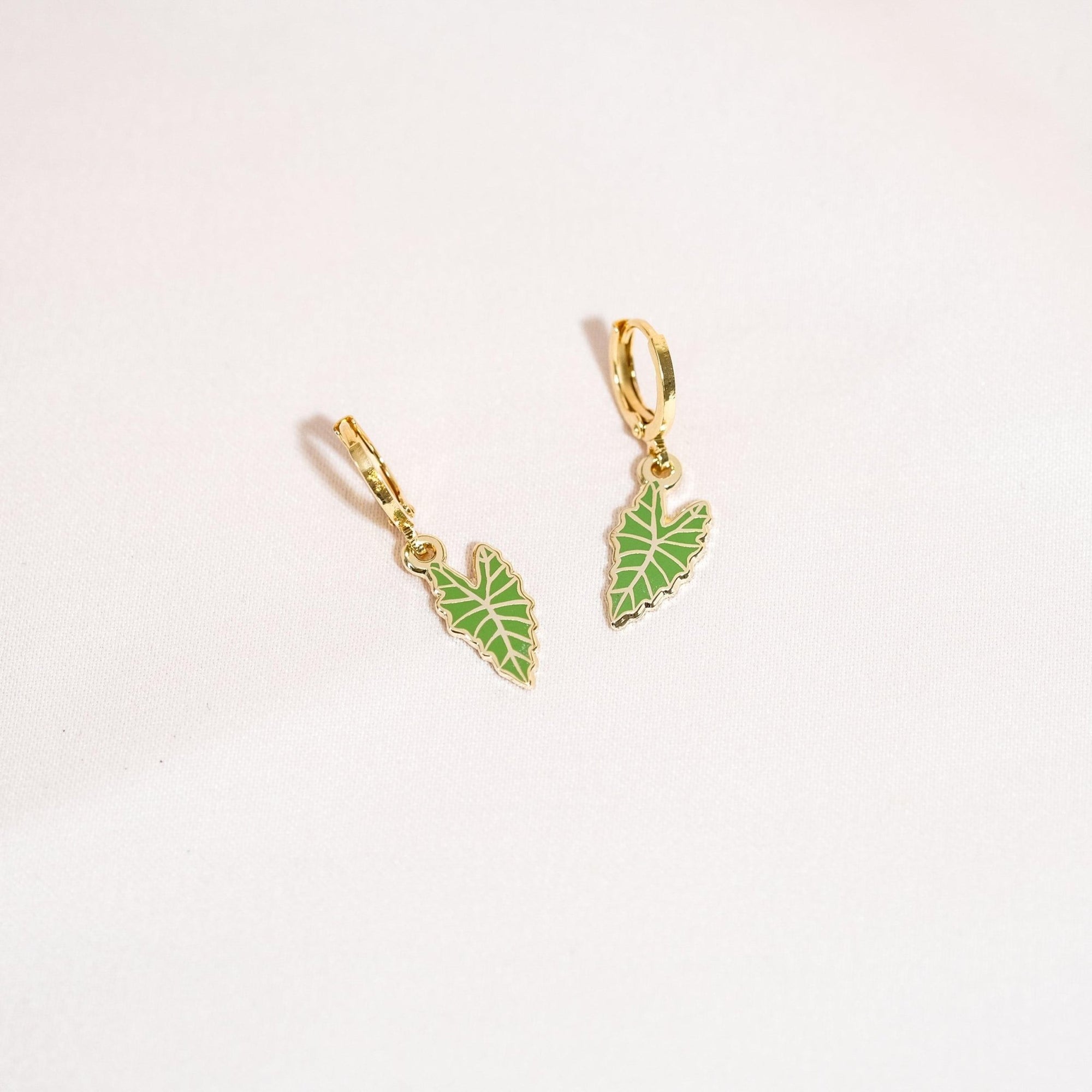 Alocasia Polly Leaf Plant Huggie Hoop Earrings - Sleepy Mountain