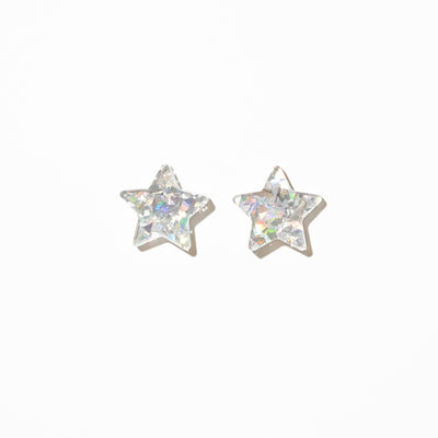 Big Star Stud Earrings - Iridescent Silver Glitter - Sleepy Mountain