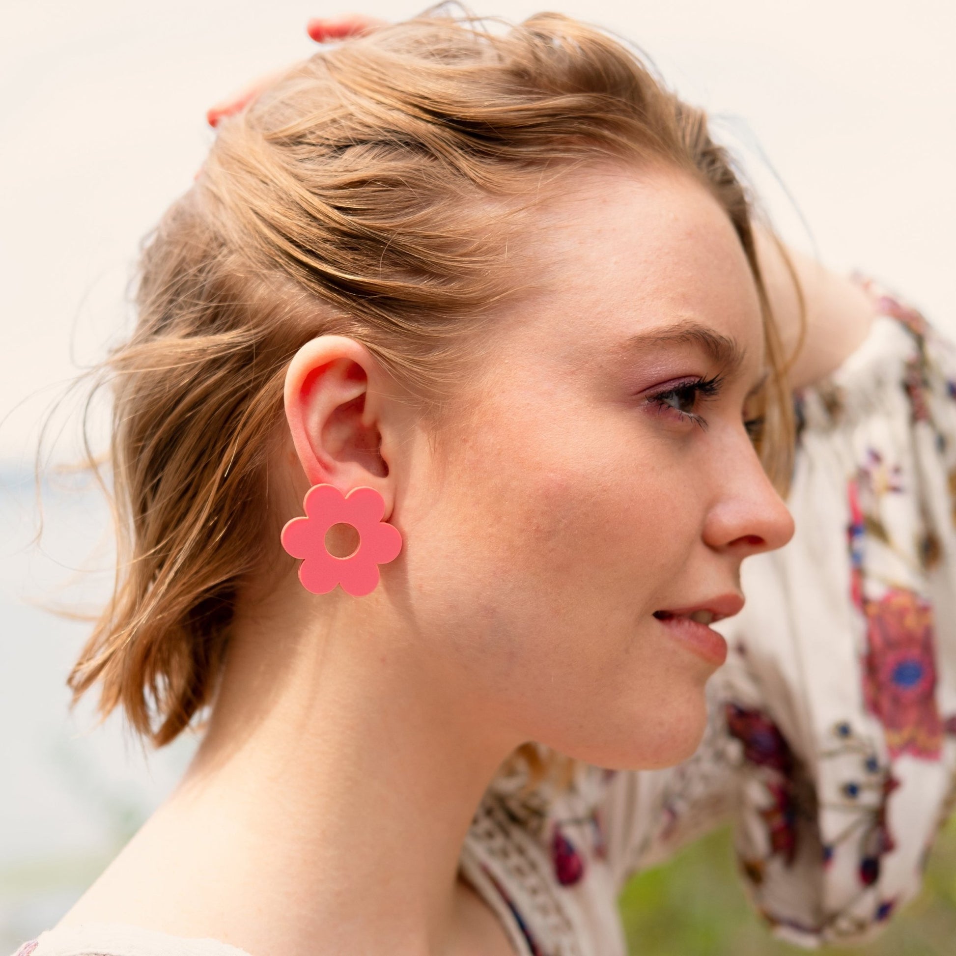 Big stud earrings - Raspberry daisy studs - Sleepy Mountain