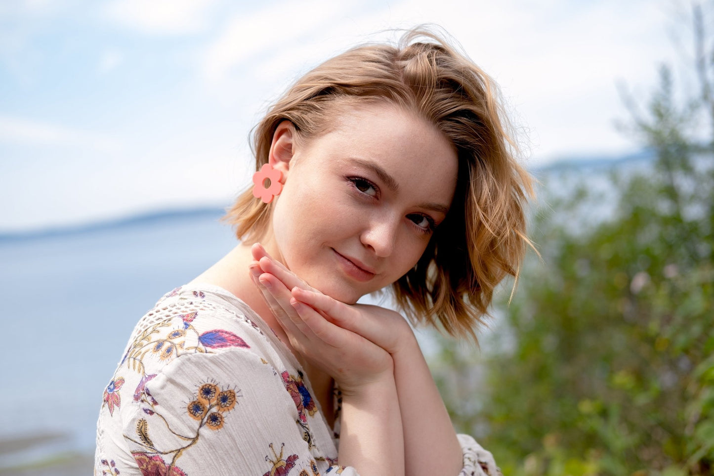 Big stud earrings - Raspberry daisy studs - Sleepy Mountain