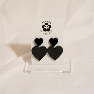 Black Double Heart Dangle Earrings - Sleepy Mountain