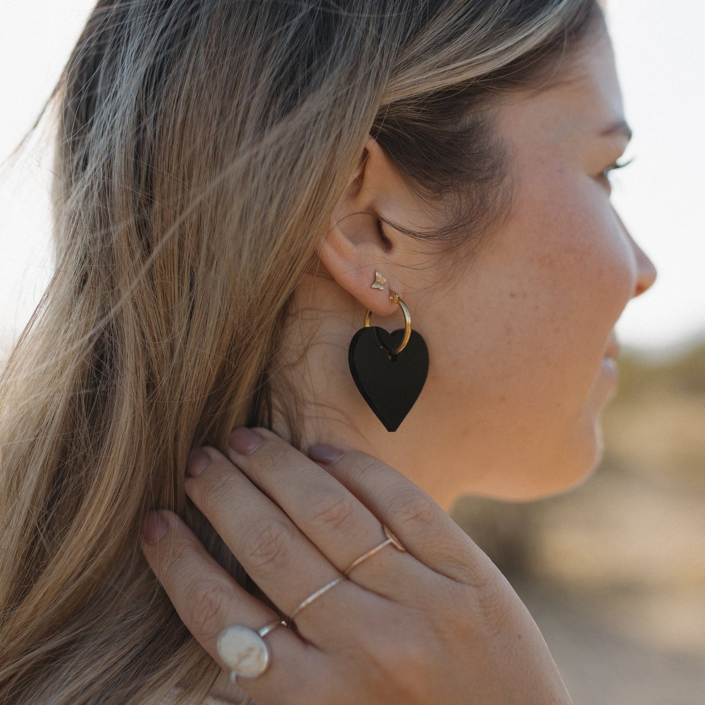 Black Heart Hoop Earrings - Sleepy Mountain