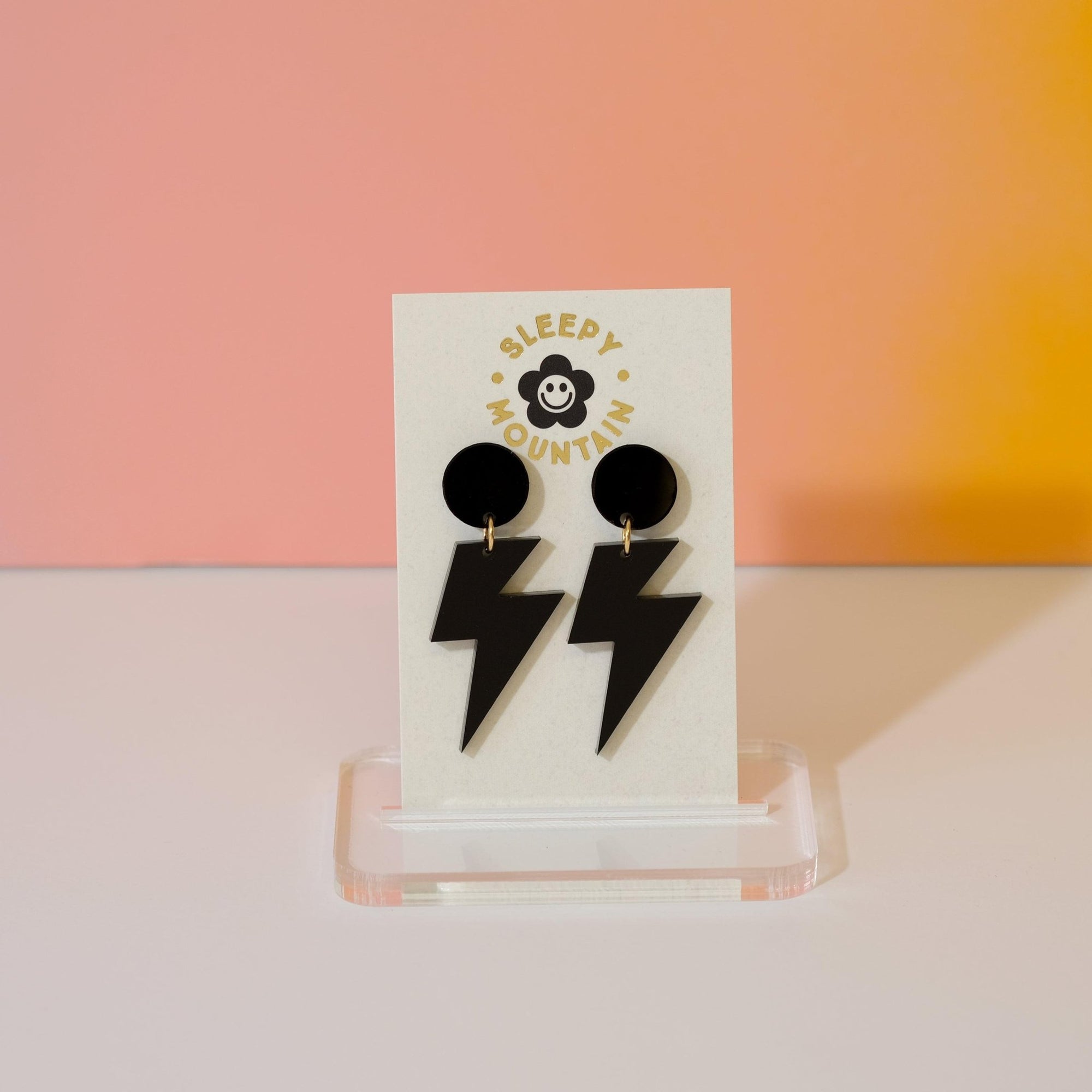 Black Lightning Bolt Dangle Earrings - Sleepy Mountain