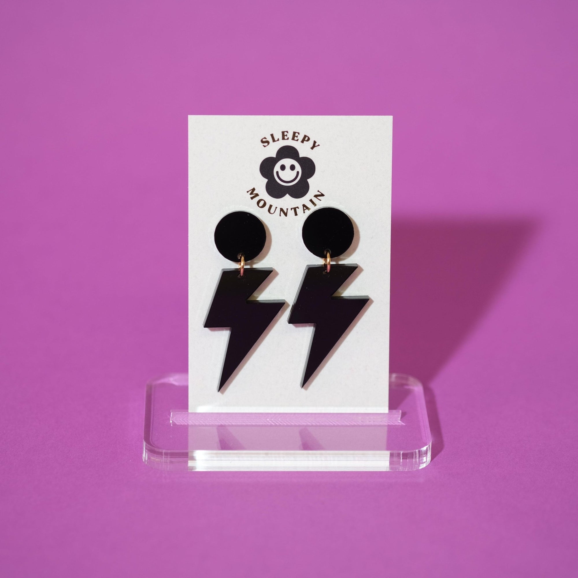 Black Lightning Bolt Dangle Earrings - Sleepy Mountain