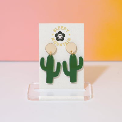Cactus Earrings - Green Dangle Earrings - Sleepy Mountain