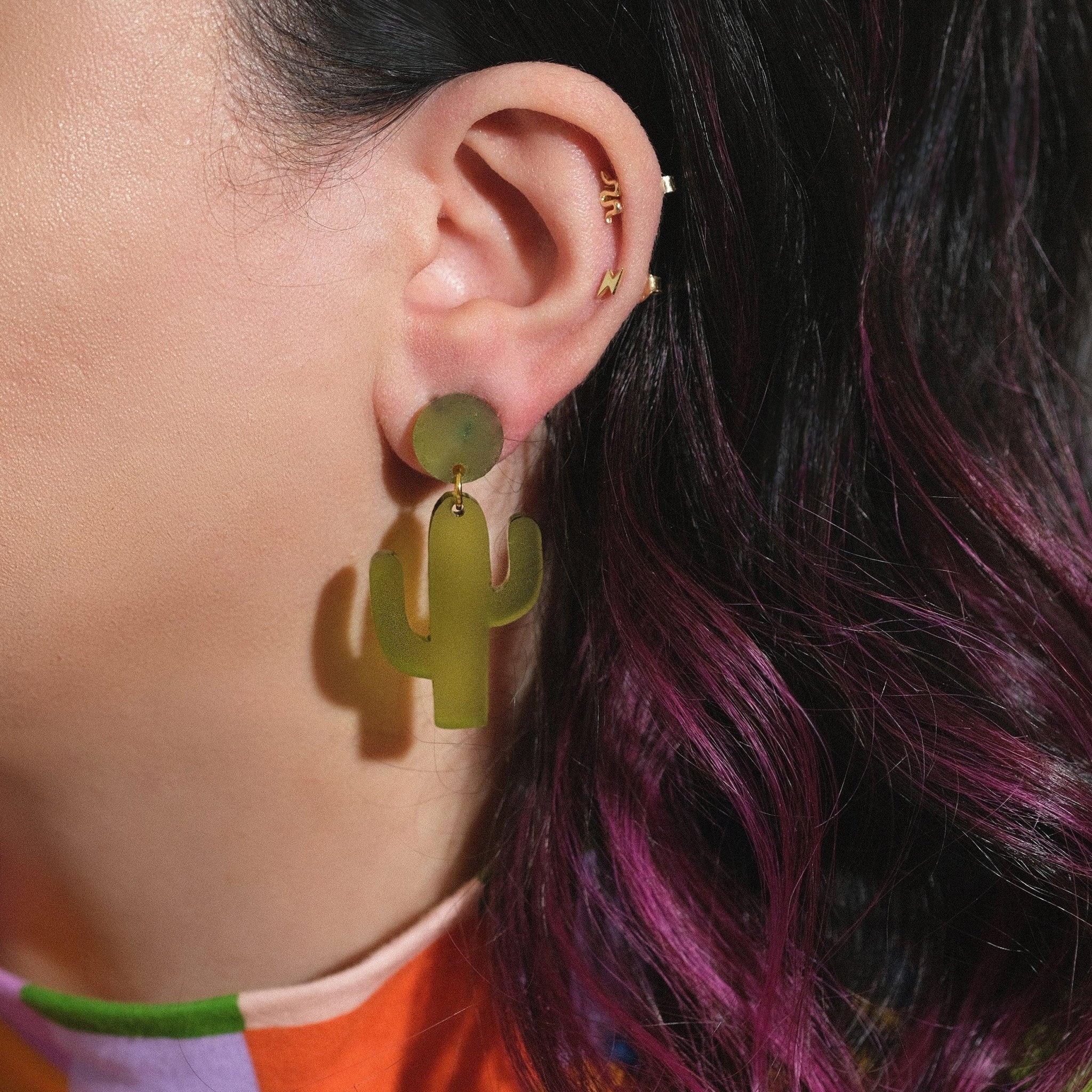 Cactus Olive Dangle Earrings - Sleepy Mountain