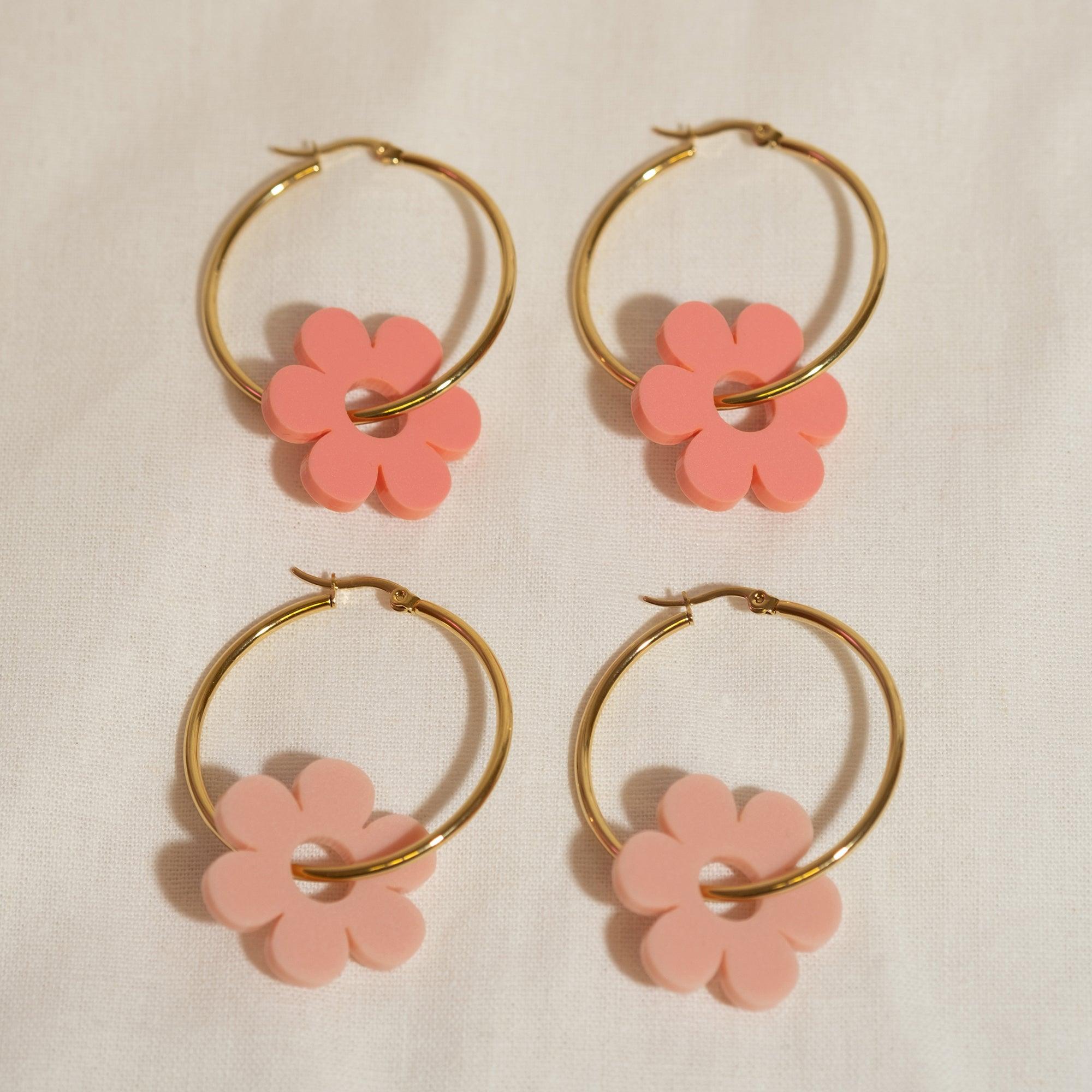 Candy Pink Daisy Hoop Earrings - Sleepy Mountain