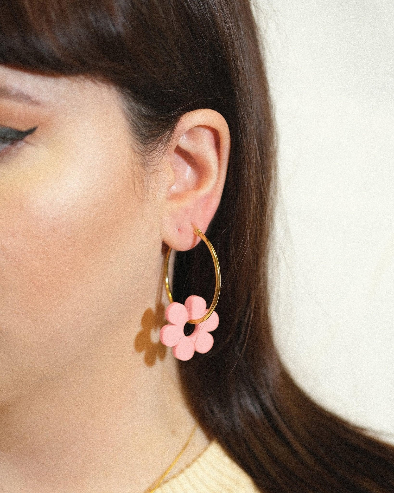 Candy Pink Daisy Hoop Earrings - Sleepy Mountain
