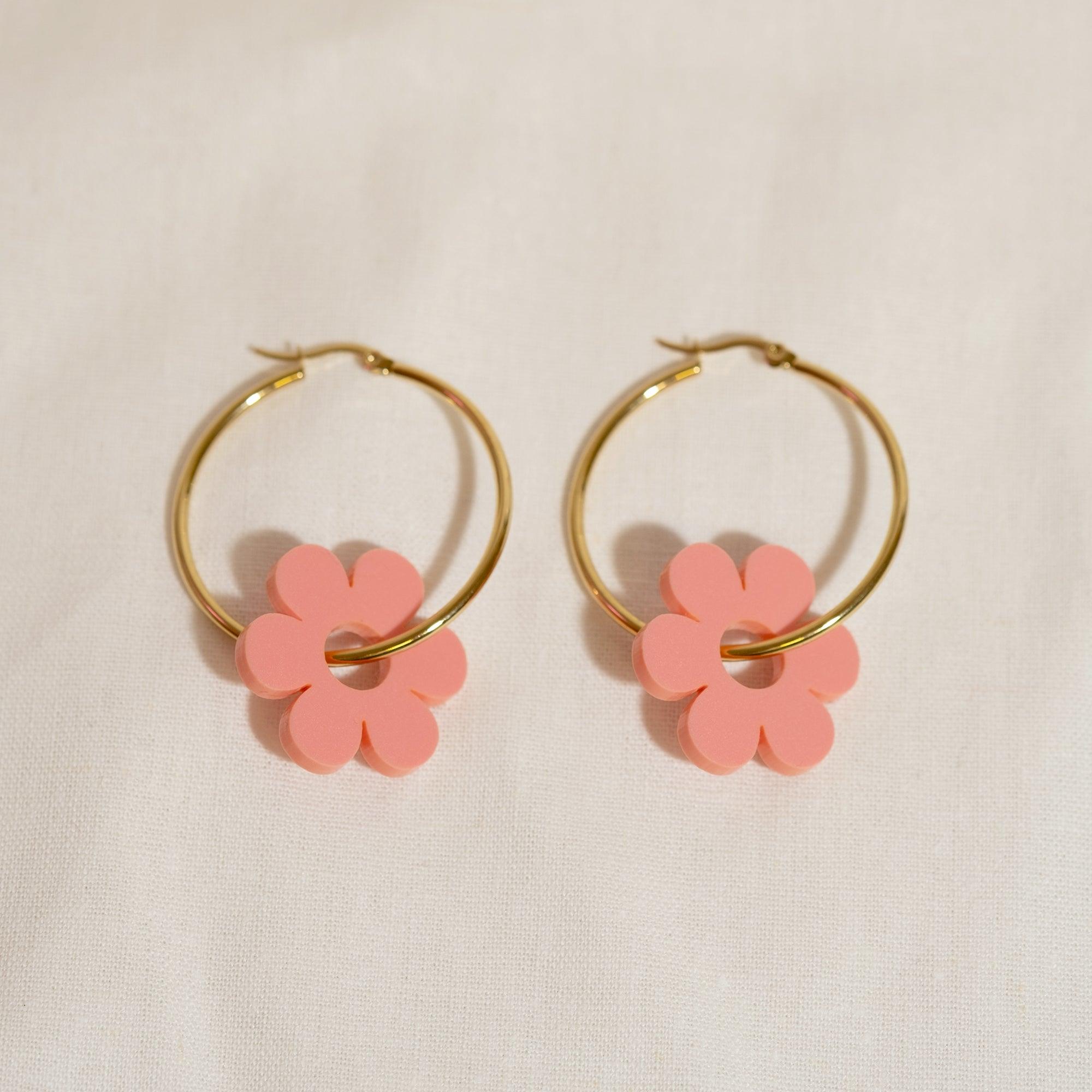 Candy Pink Daisy Hoop Earrings - Sleepy Mountain
