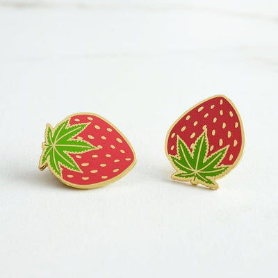 Cannabis Leaf Strawberry Enamel Pin - Sleepy Mountain