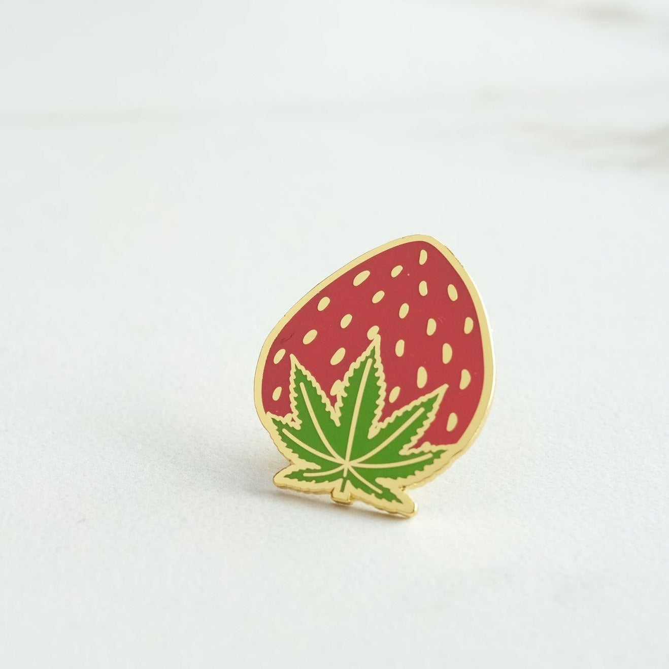 Cannabis Leaf Strawberry Enamel Pin - Sleepy Mountain