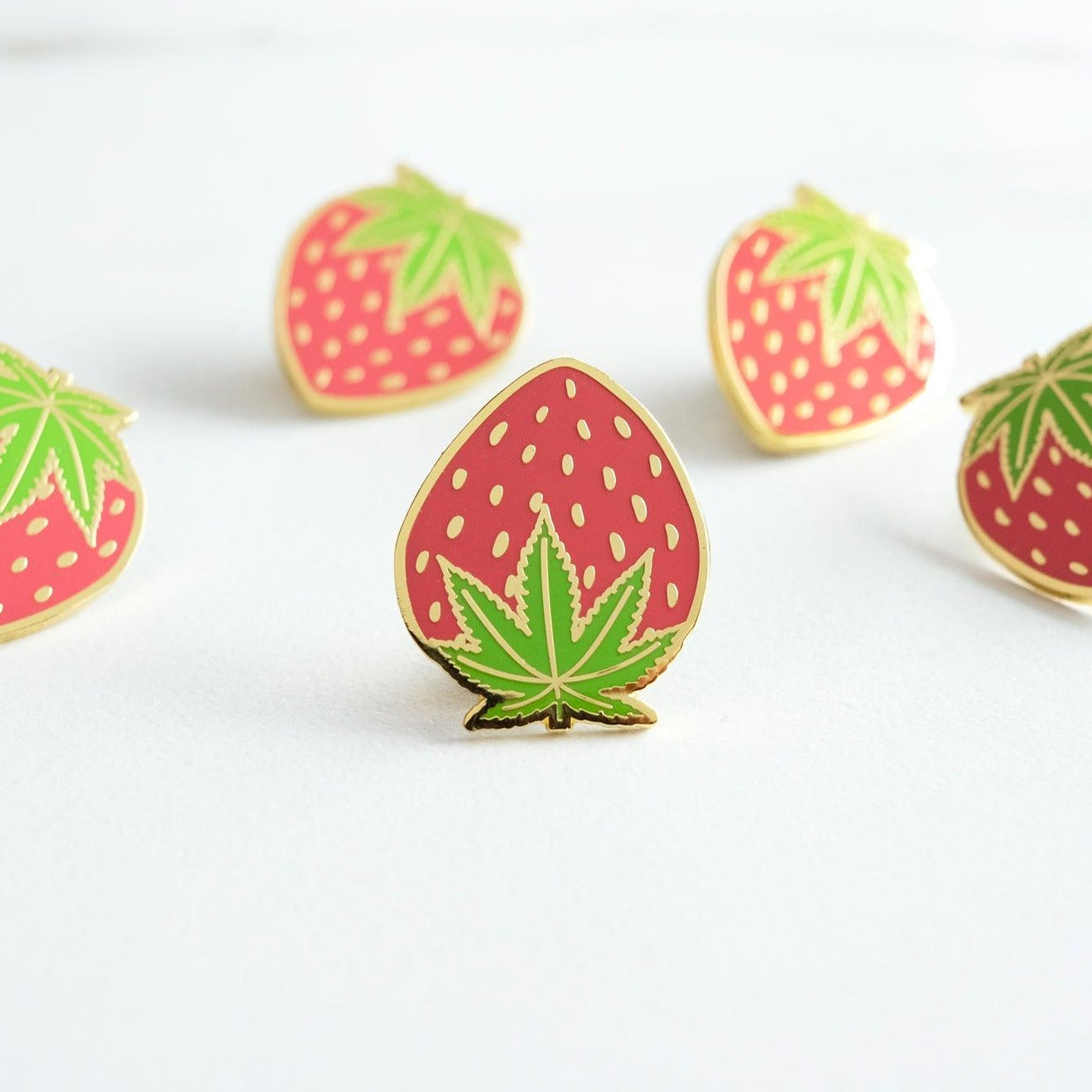 Cannabis Leaf Strawberry Enamel Pin - Sleepy Mountain